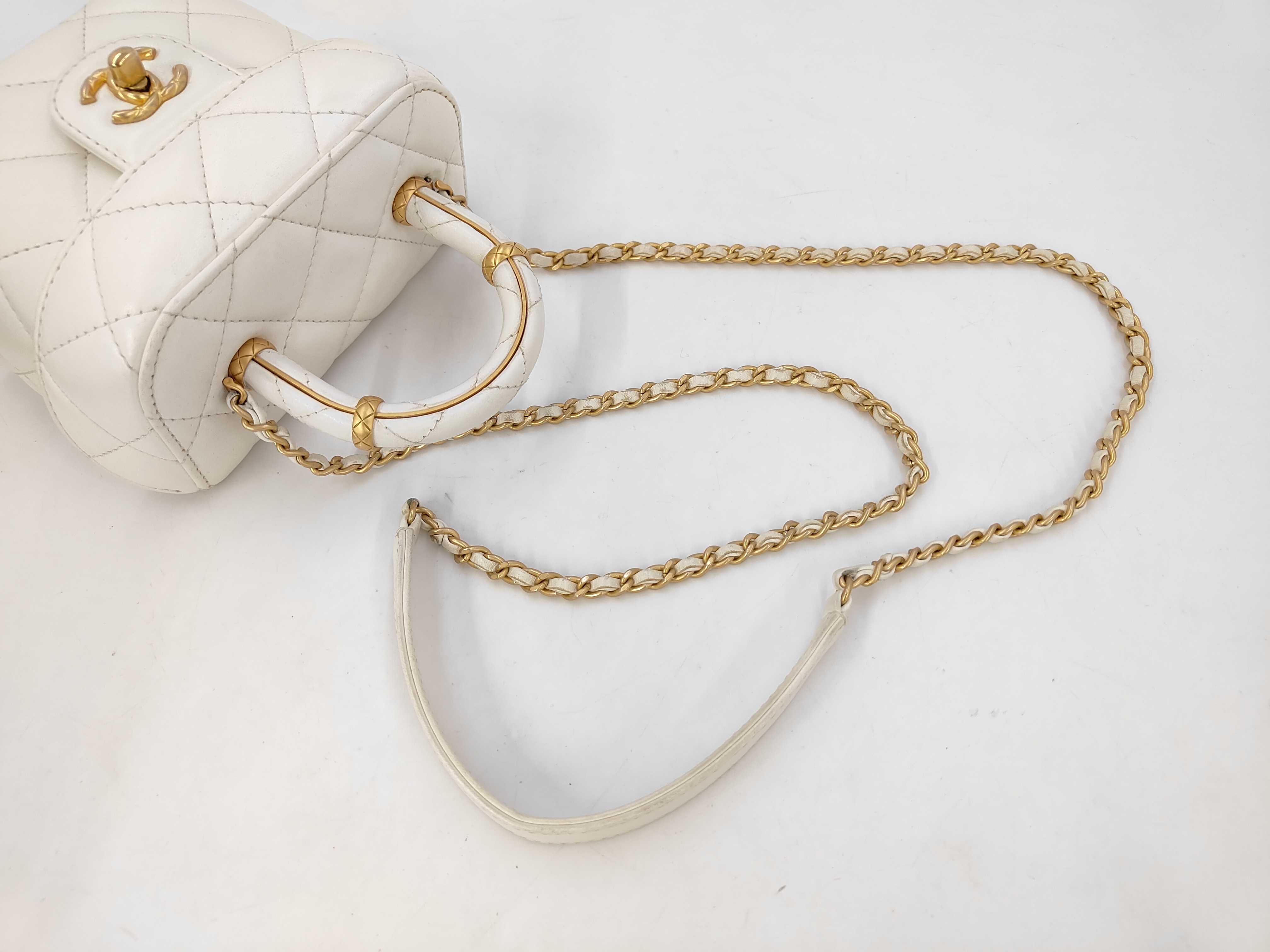 Matelassé Lambskin Mini Vanity 2-Way White Shoulder Bag with Random Plate Design — view 5