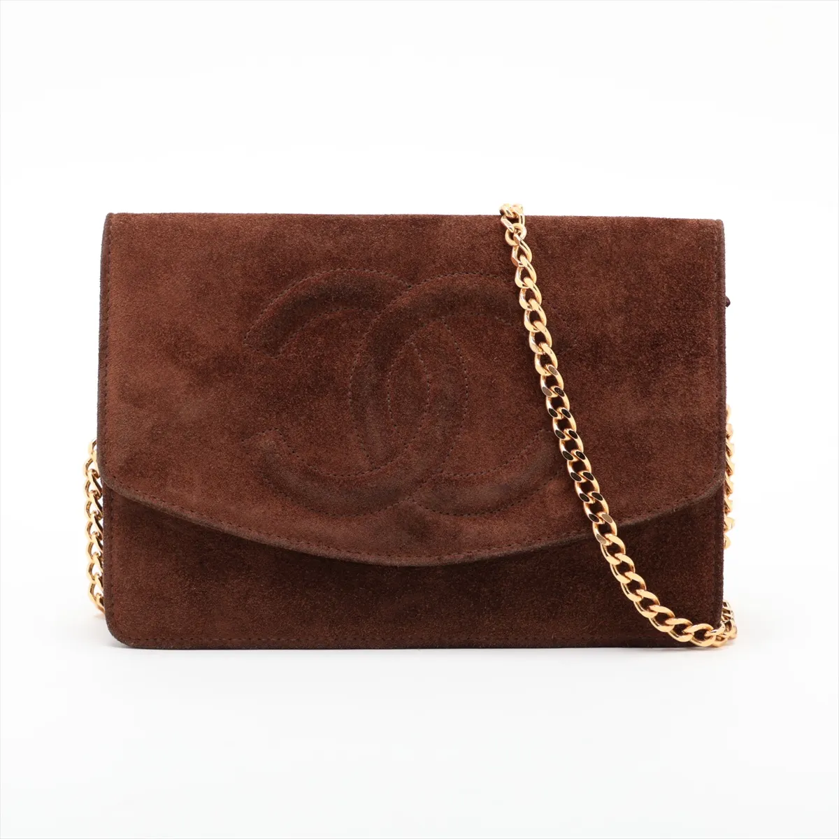 Coco Mark Suede Chain Wallet, Brown with Gold Hardware, 3704073, Series 3