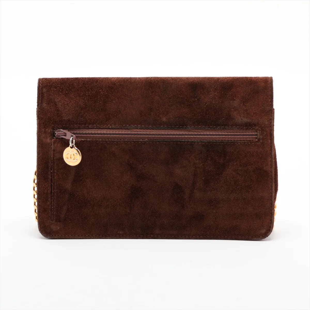 Coco Mark Suede Chain Wallet, Brown with Gold Hardware, 3704073, Series 3 — view 2