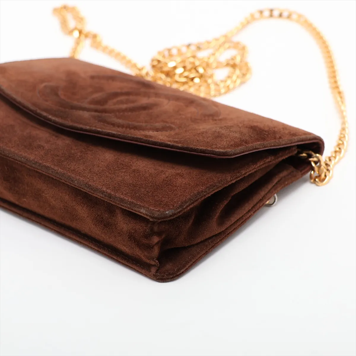 Coco Mark Suede Chain Wallet, Brown with Gold Hardware, 3704073, Series 3 — view 3