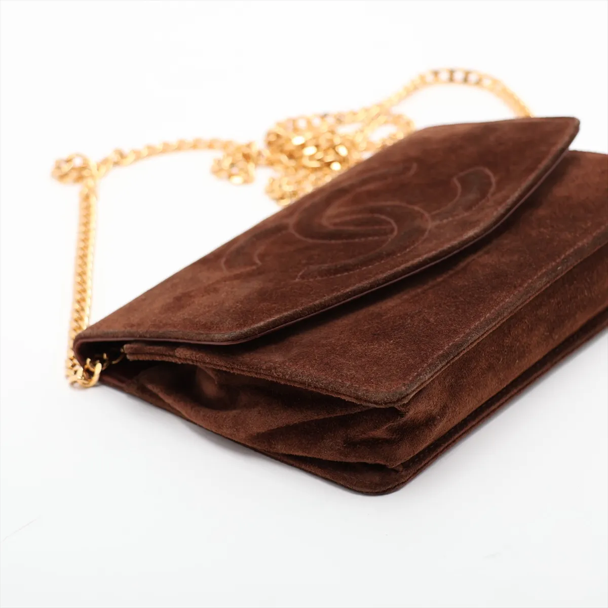Coco Mark Suede Chain Wallet, Brown with Gold Hardware, 3704073, Series 3 — view 4
