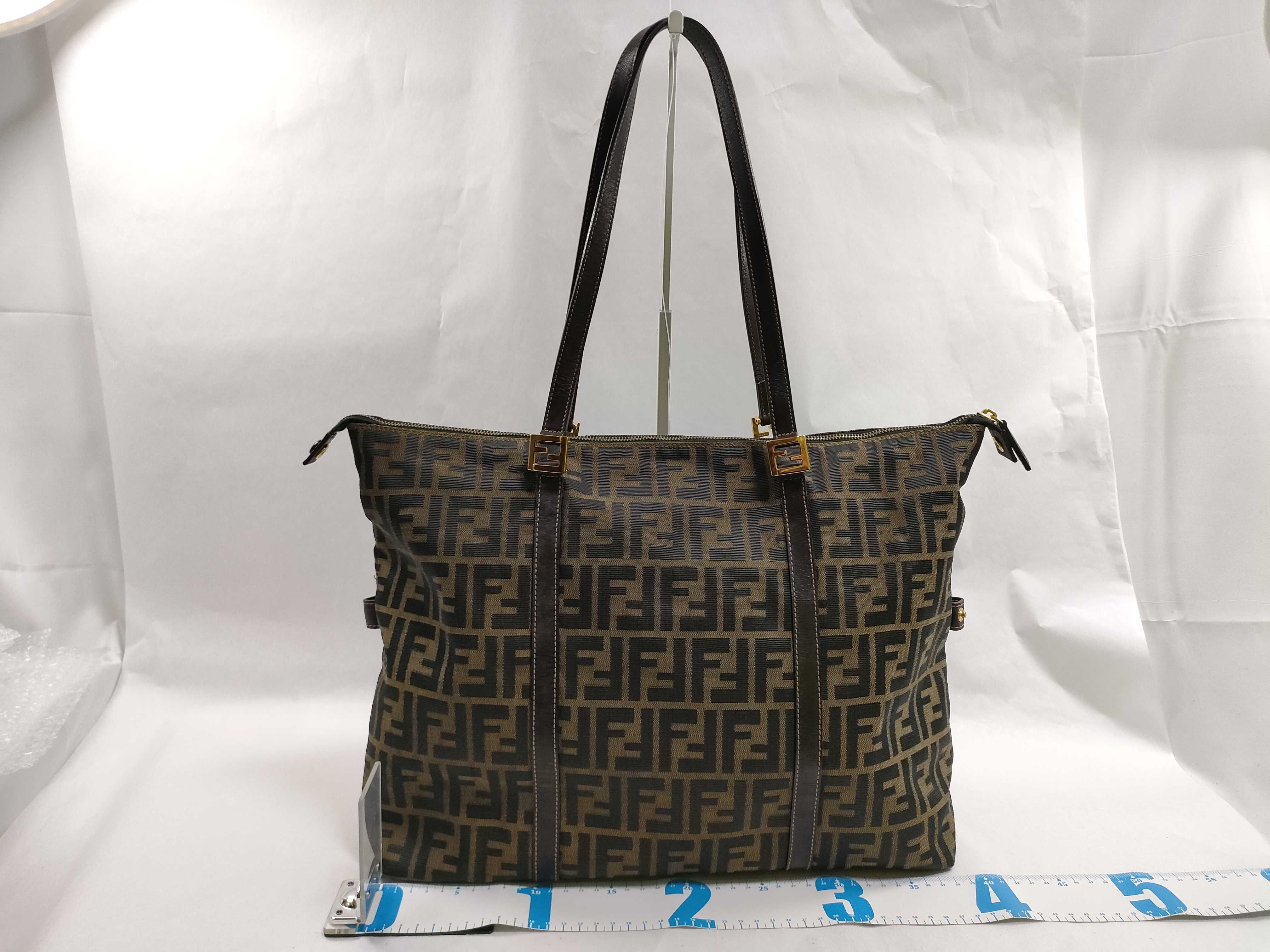 Zucca pattern canvas and leather tote bag, brown tote bag — view 2