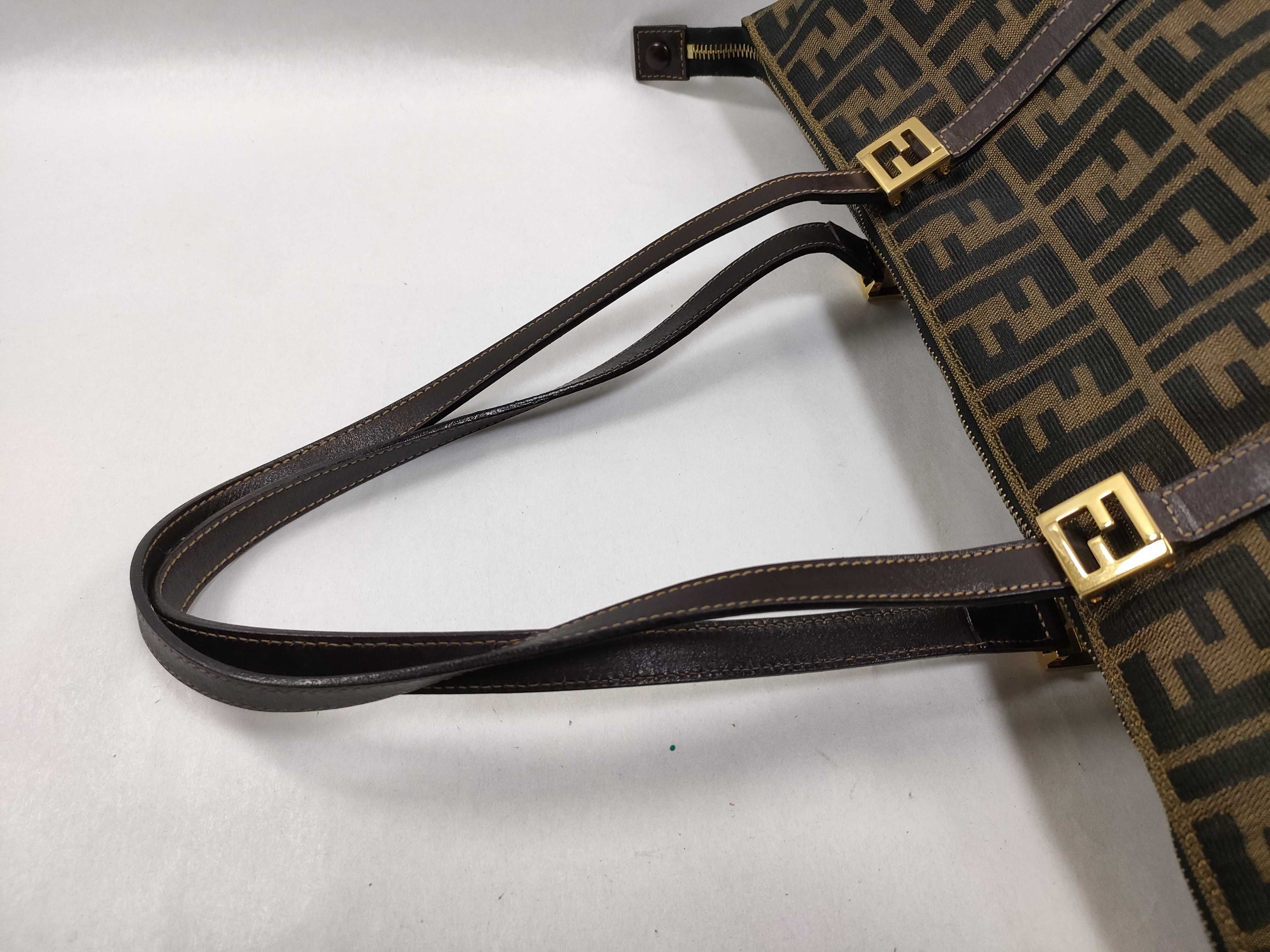 Zucca pattern canvas and leather tote bag, brown tote bag — view 3