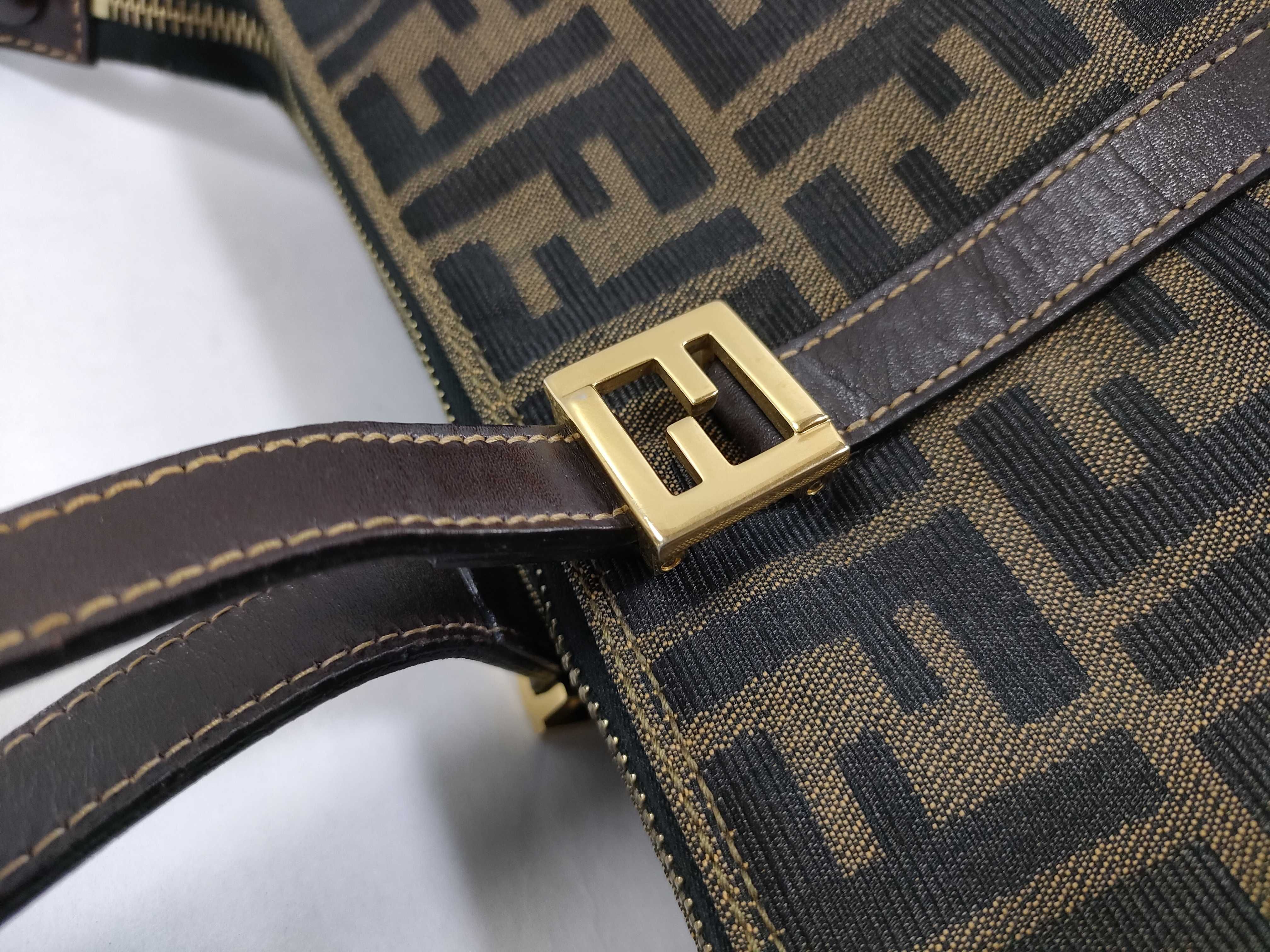 Zucca pattern canvas and leather tote bag, brown tote bag — view 5