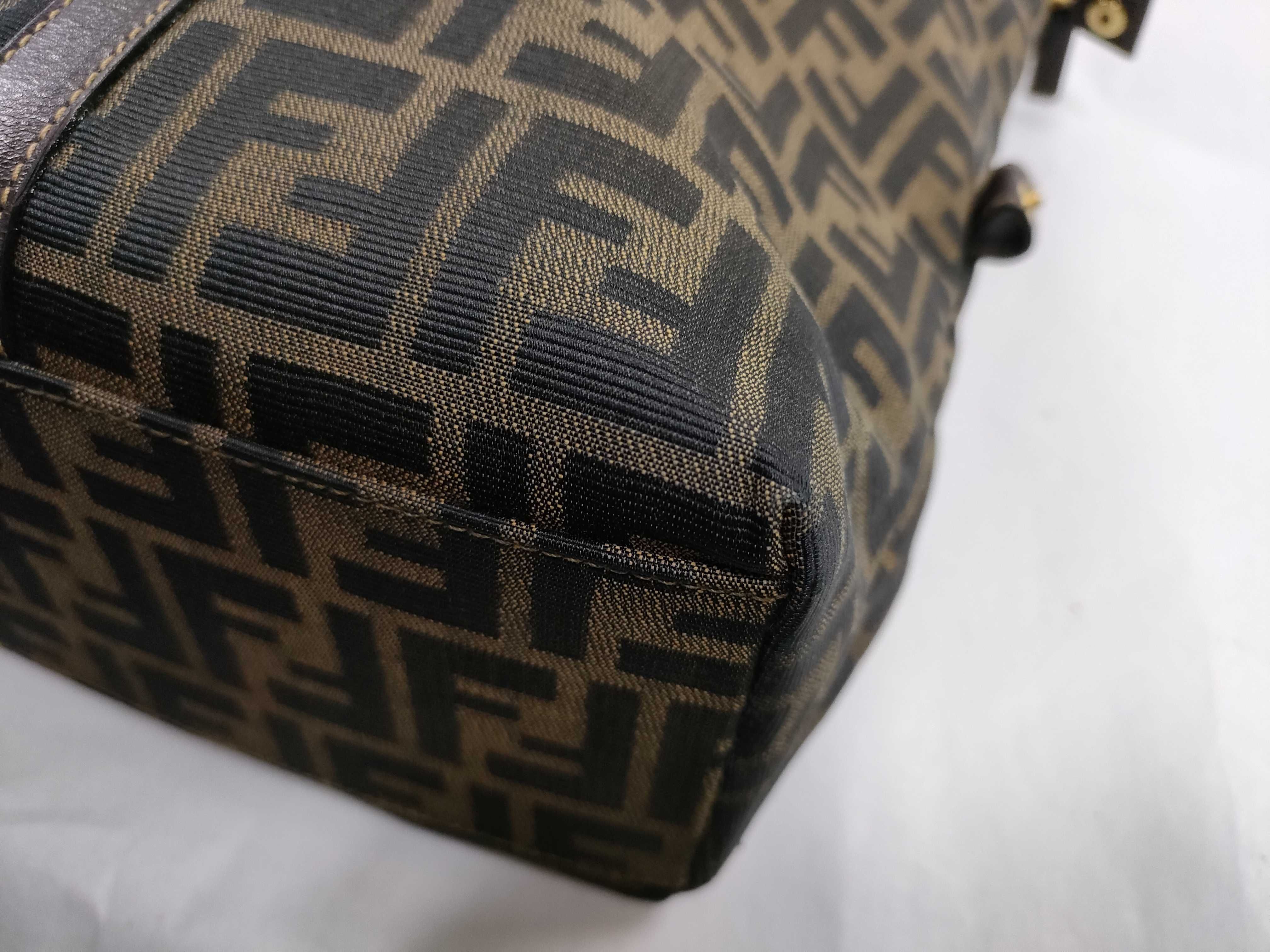 Zucca pattern canvas and leather tote bag, brown tote bag — view 8