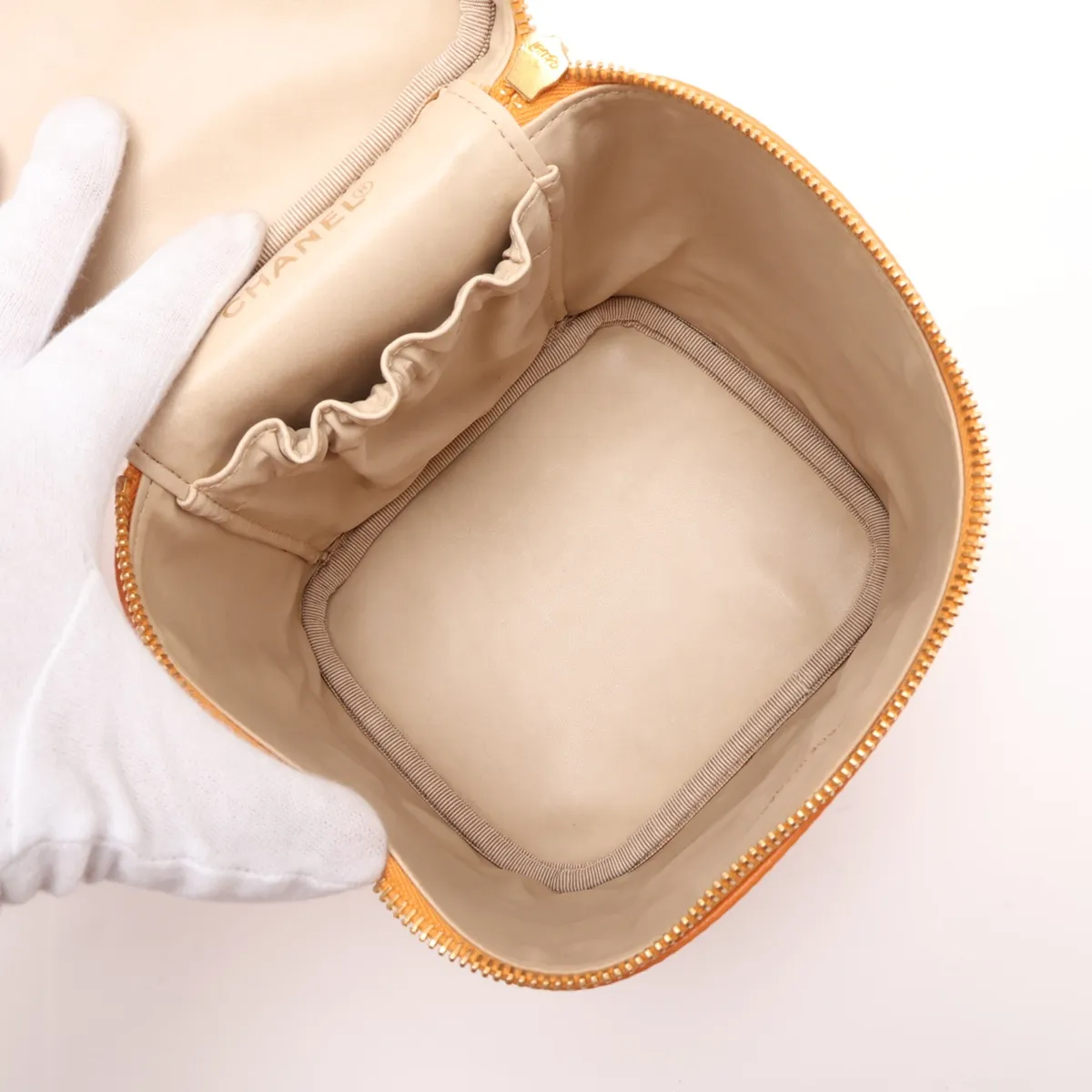 Coco Mark Caviar Skin Vanity Bag, Orange with Gold Hardware, 5345445 (Serial Number 5) — view 7