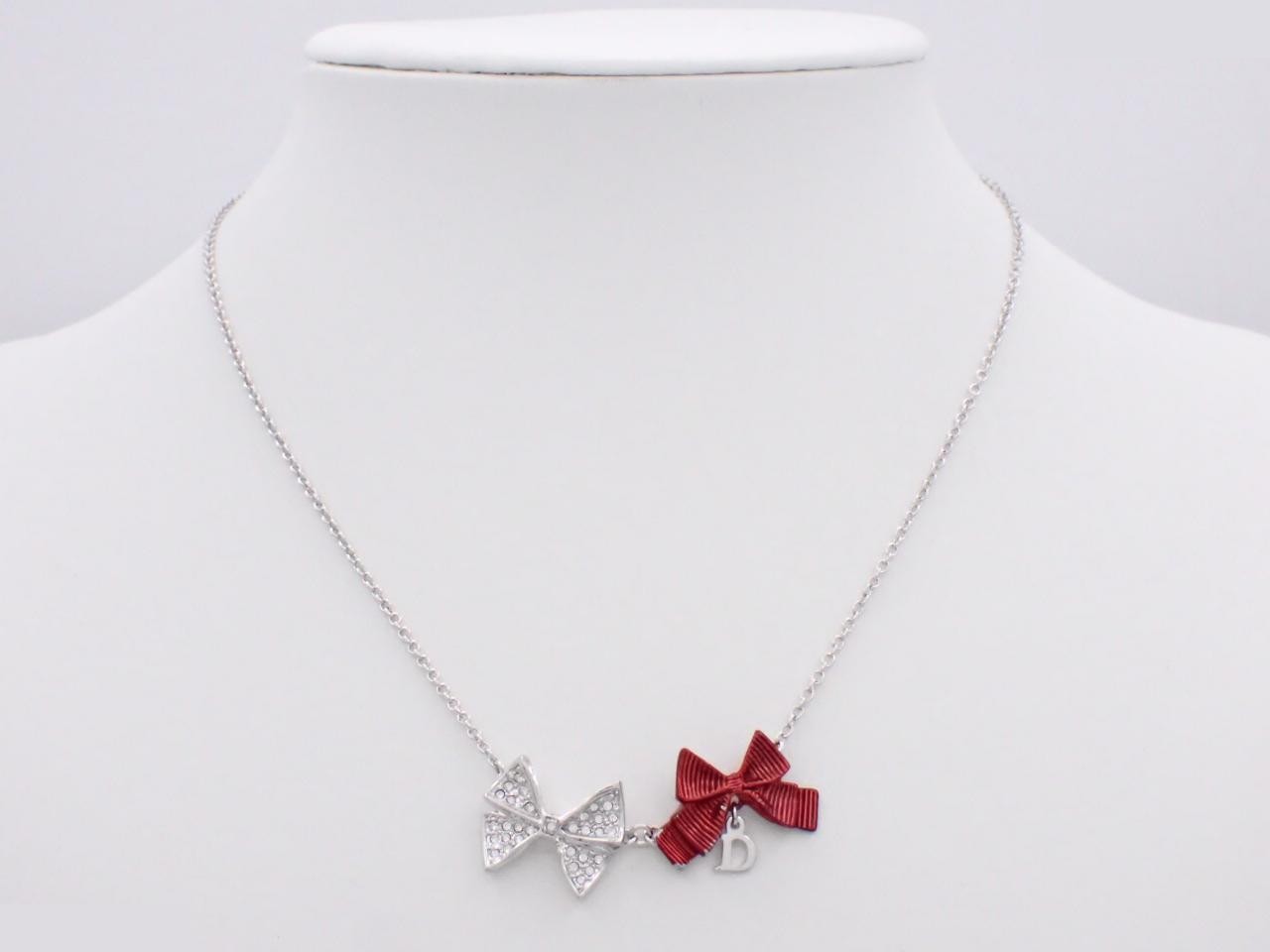 necklace, ribbon design, rhinestones, silver chain, approximately 44cm. — view 3