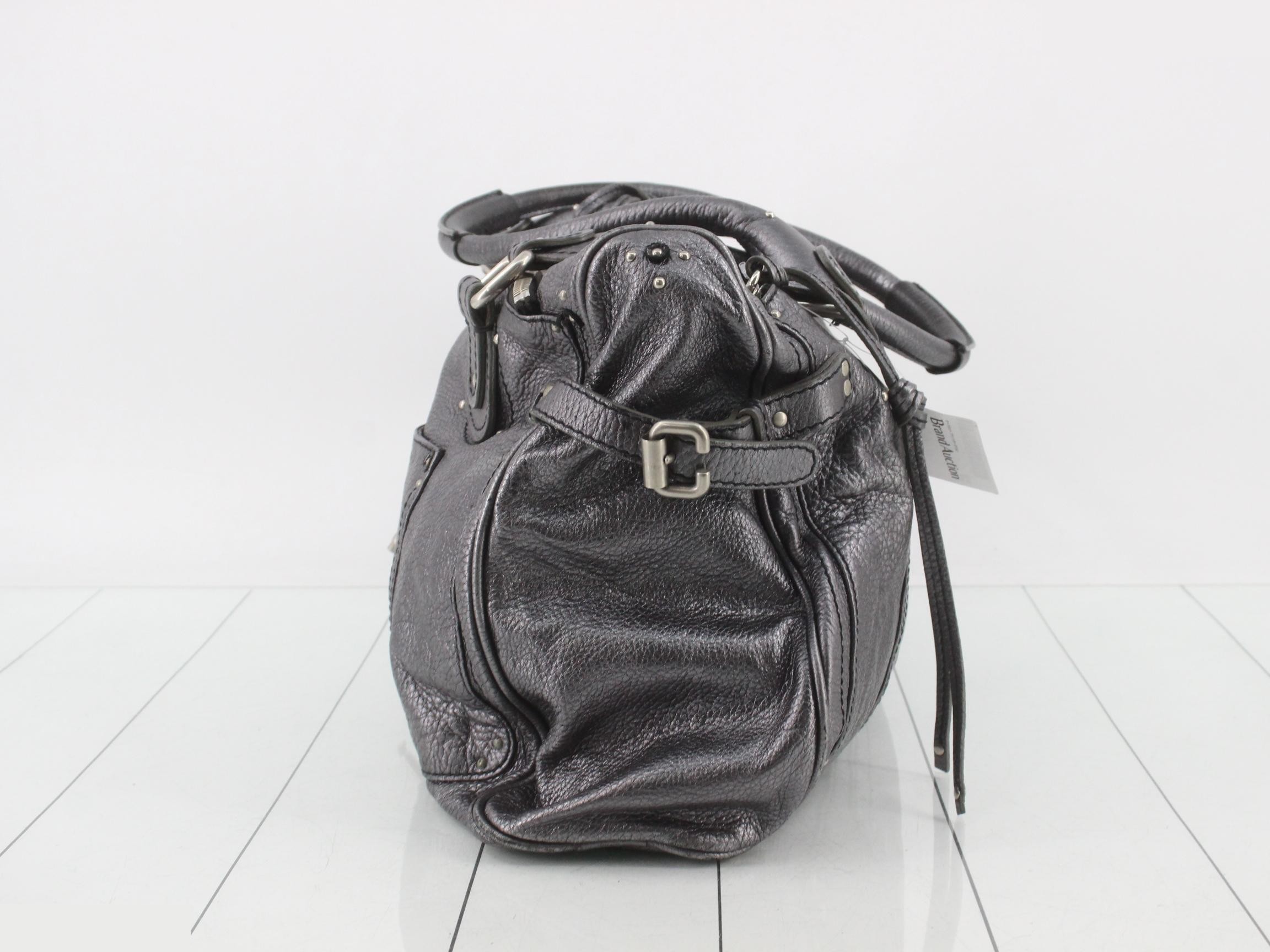 Leather Paddington Tote Bag with Key, Gray — view 3