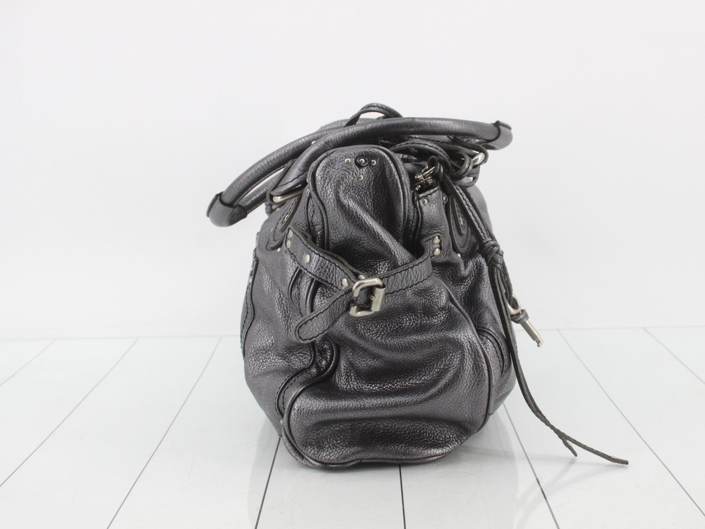 Leather Paddington Tote Bag with Key, Gray — view 4