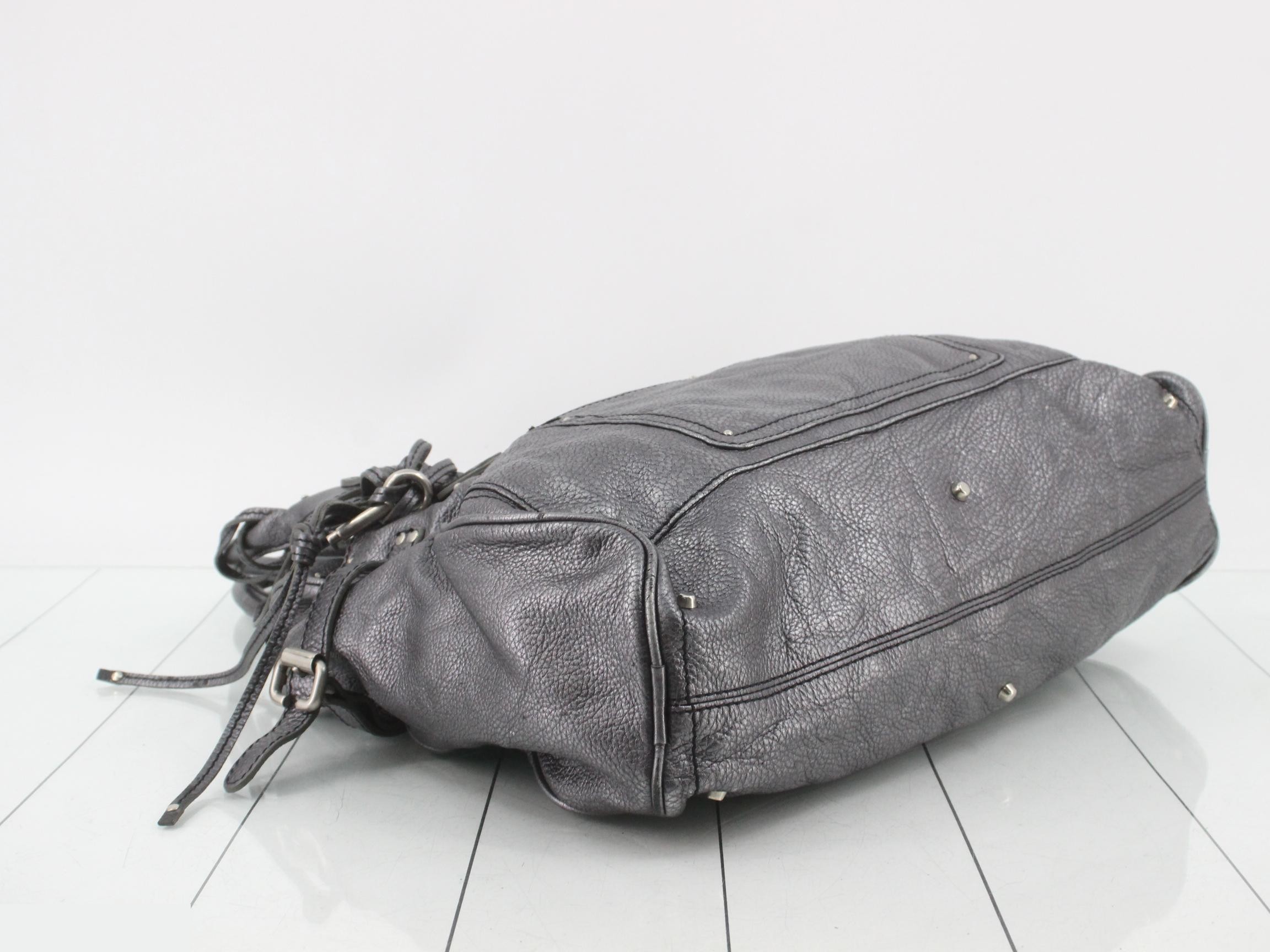 Leather Paddington Tote Bag with Key, Gray — view 5
