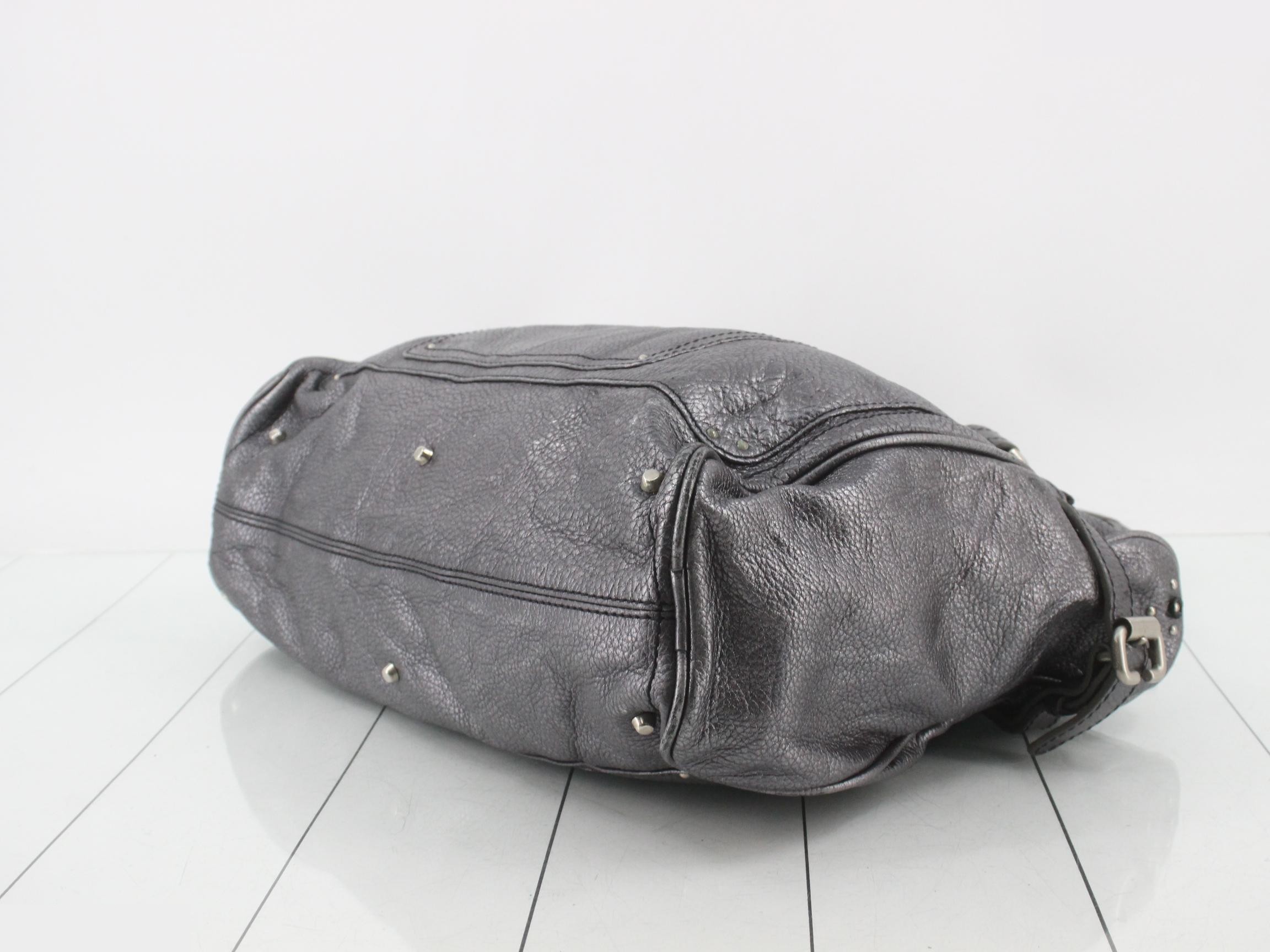 Leather Paddington Tote Bag with Key, Gray — view 6