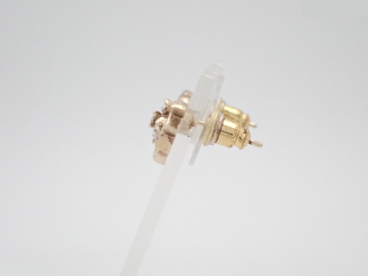 earrings, C23K gold, Coco Mark, flower design, stone, 1.2cm wide. — view 3