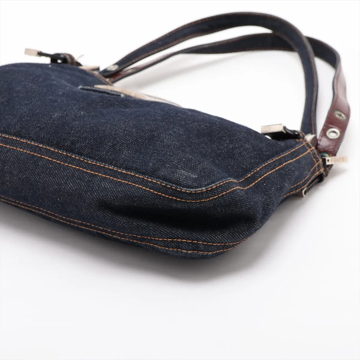 26583 Denim x Leather Shoulder Bag, Navy — view 3