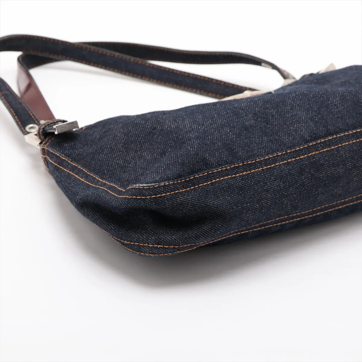 26583 Denim x Leather Shoulder Bag, Navy — view 4