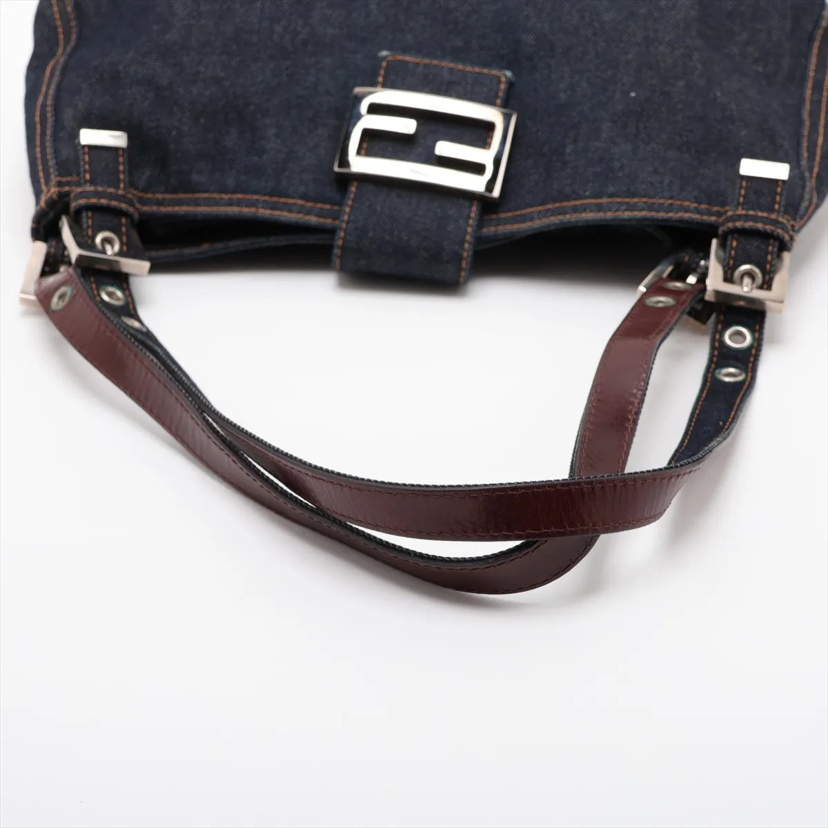 26583 Denim x Leather Shoulder Bag, Navy — view 5
