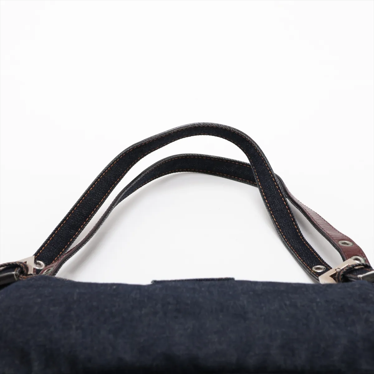 26583 Denim x Leather Shoulder Bag, Navy — view 6
