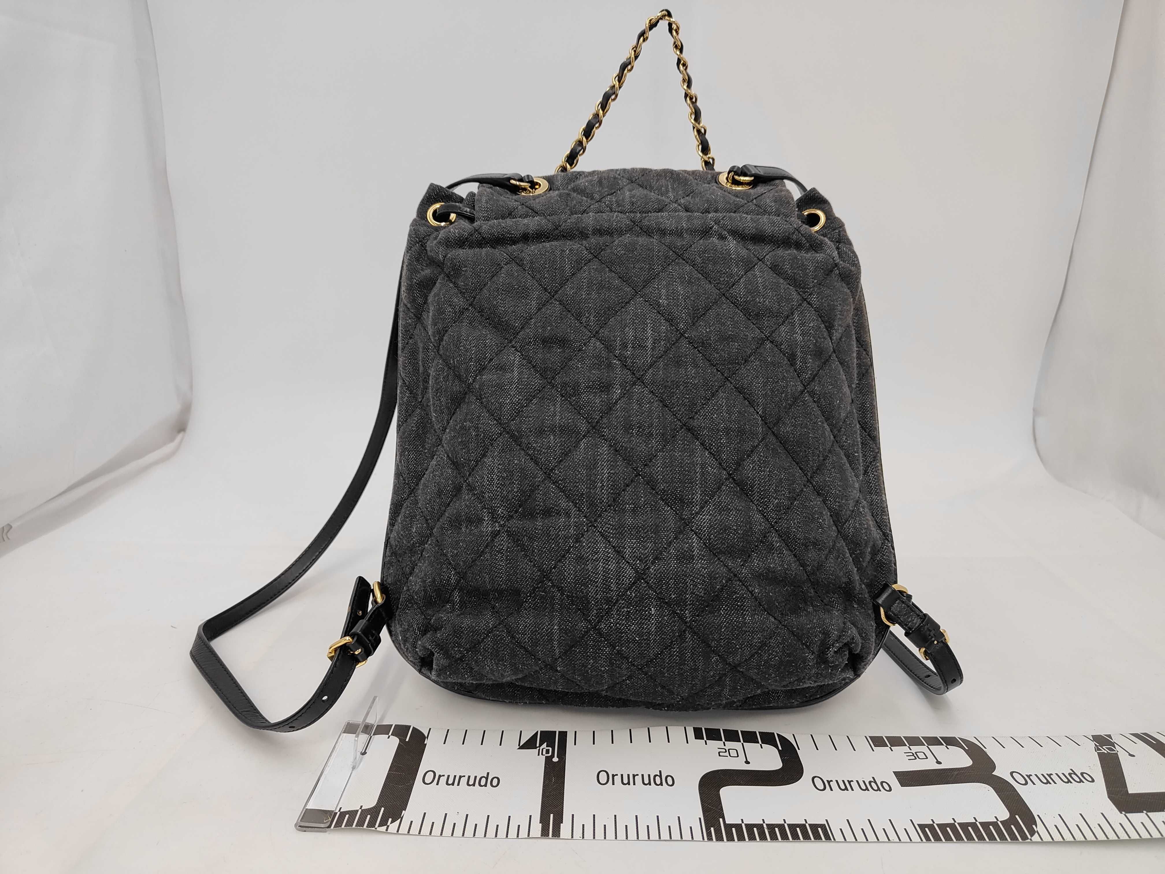 Matelassé Denim Backpack, Black Leather, Gold Hardware, A93563 Bag — view 2