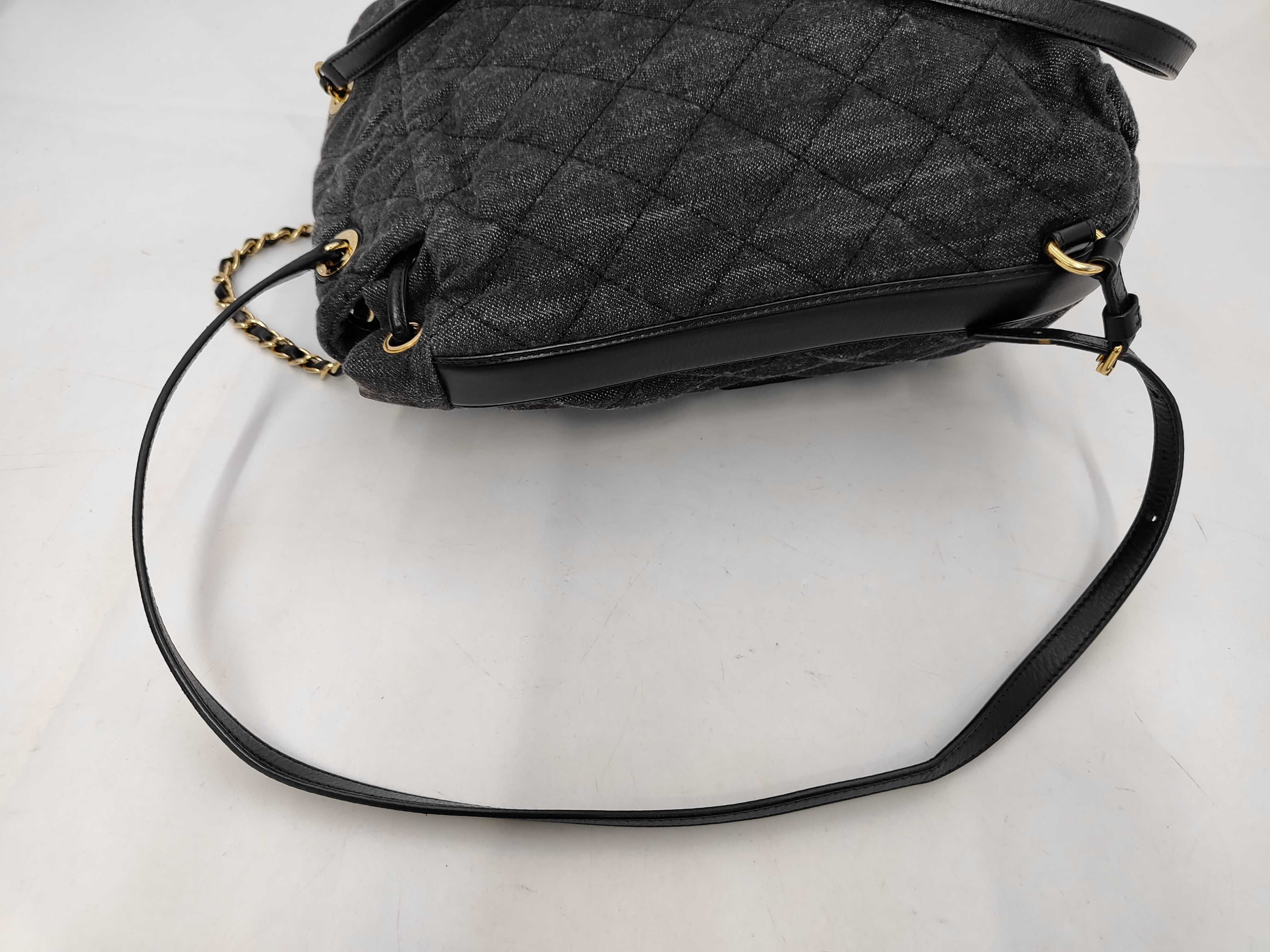 Matelassé Denim Backpack, Black Leather, Gold Hardware, A93563 Bag — view 3