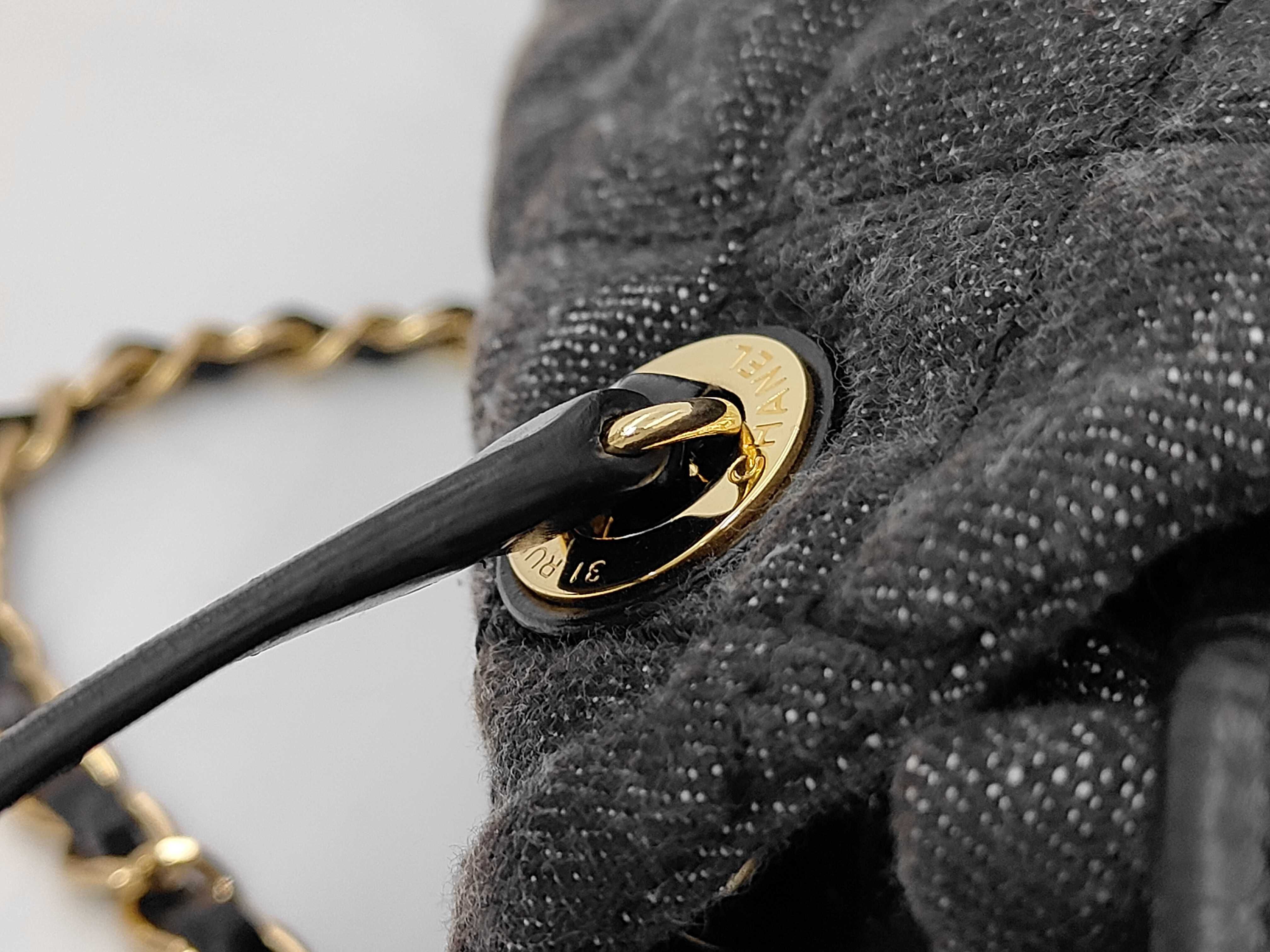 Matelassé Denim Backpack, Black Leather, Gold Hardware, A93563 Bag — view 5
