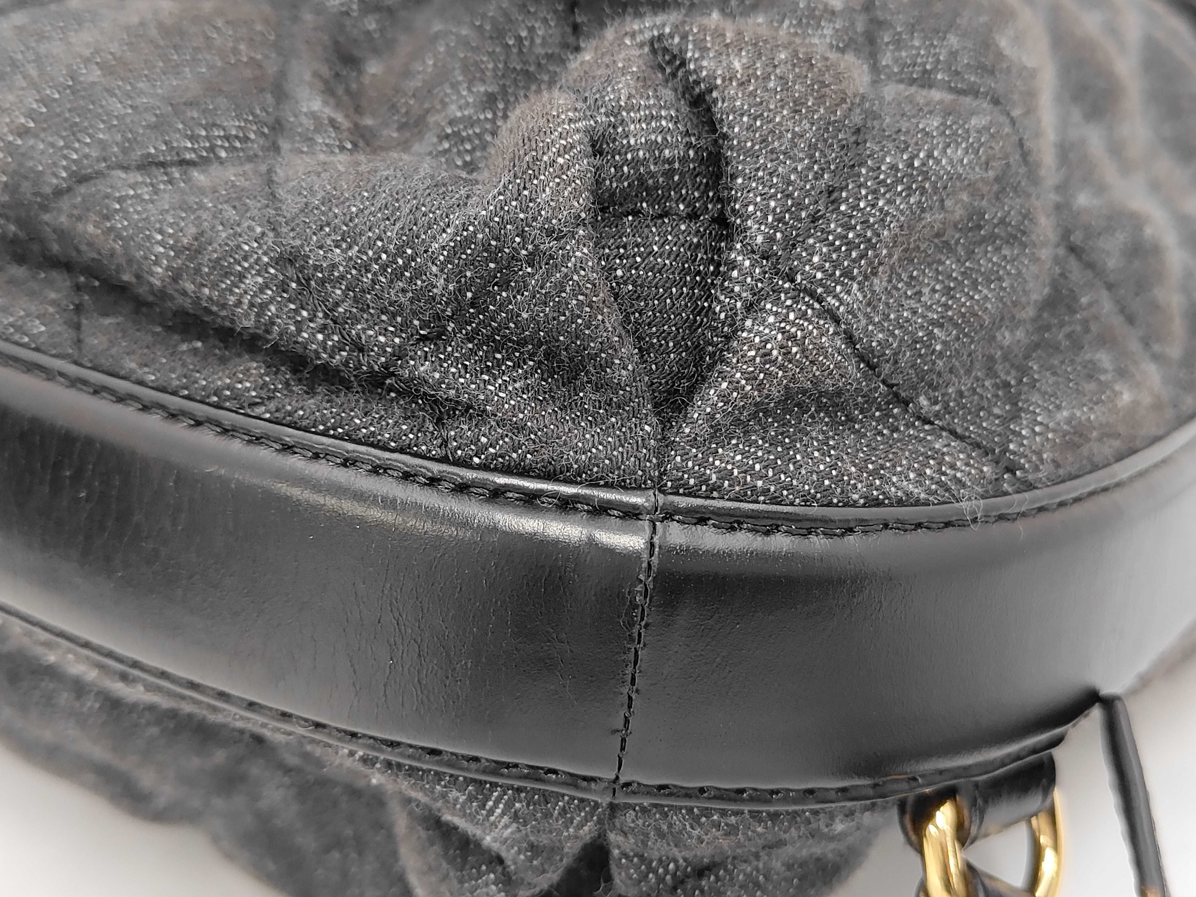 Matelassé Denim Backpack, Black Leather, Gold Hardware, A93563 Bag — view 7