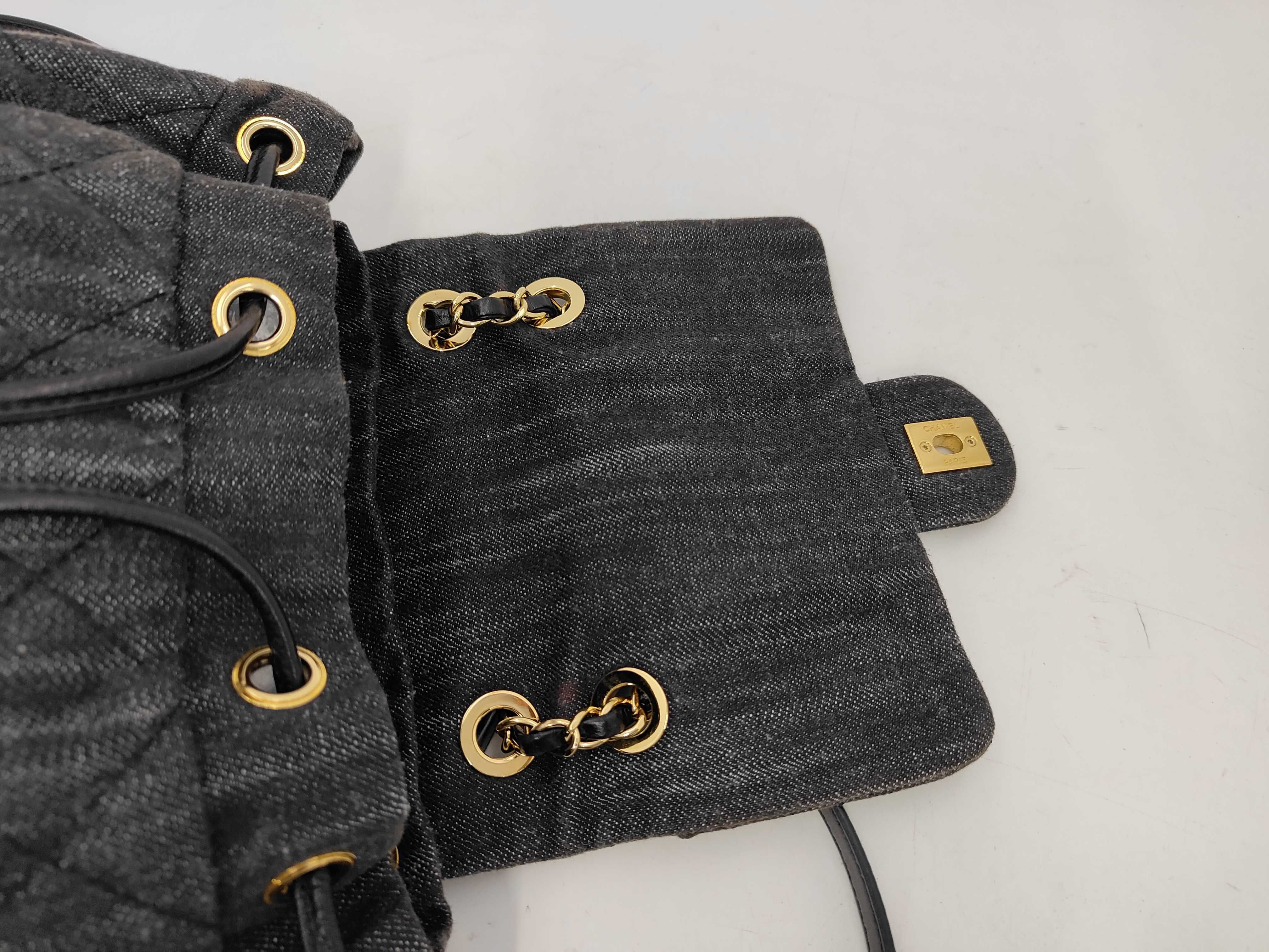 Matelassé Denim Backpack, Black Leather, Gold Hardware, A93563 Bag — view 8