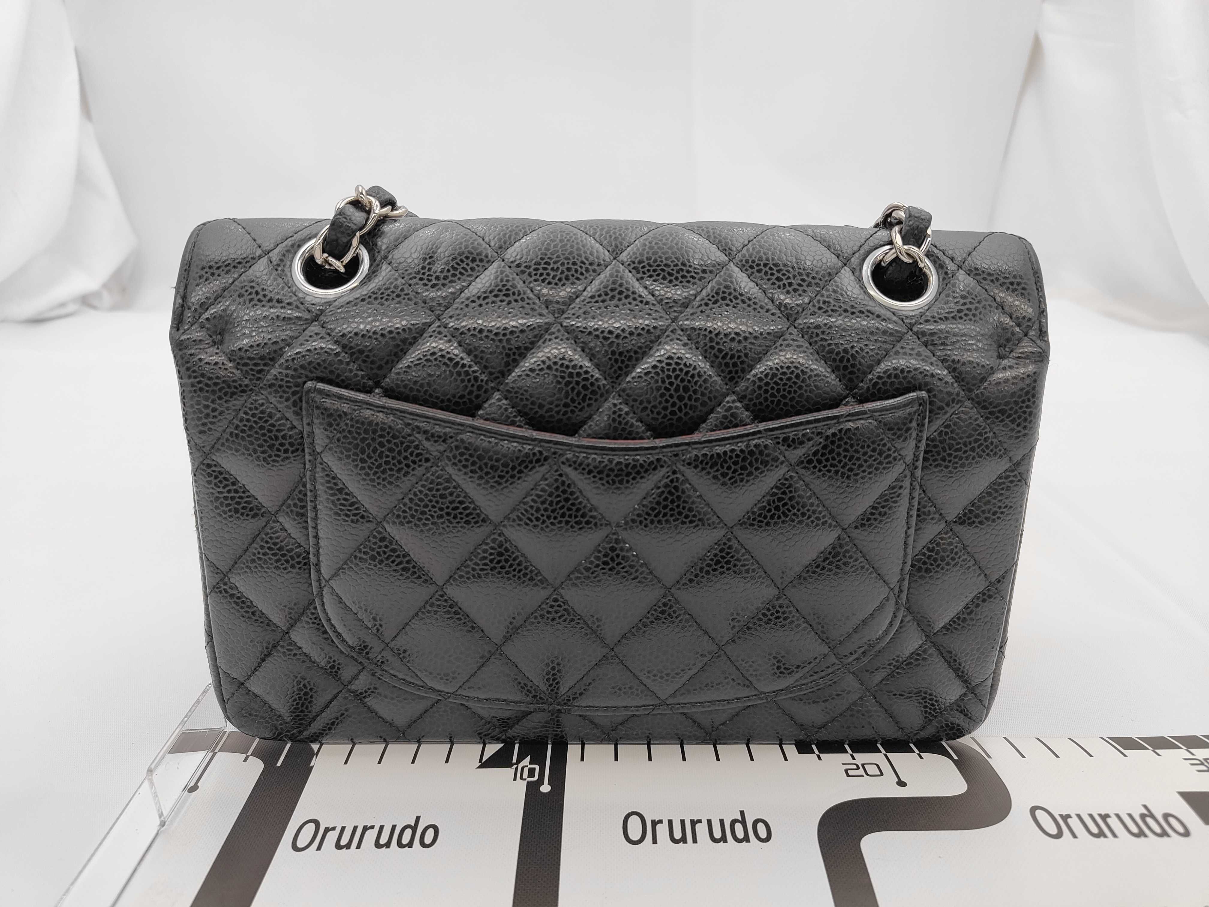 Caviar Skin Matelassé Double Flap Black Shoulder Bag — view 2