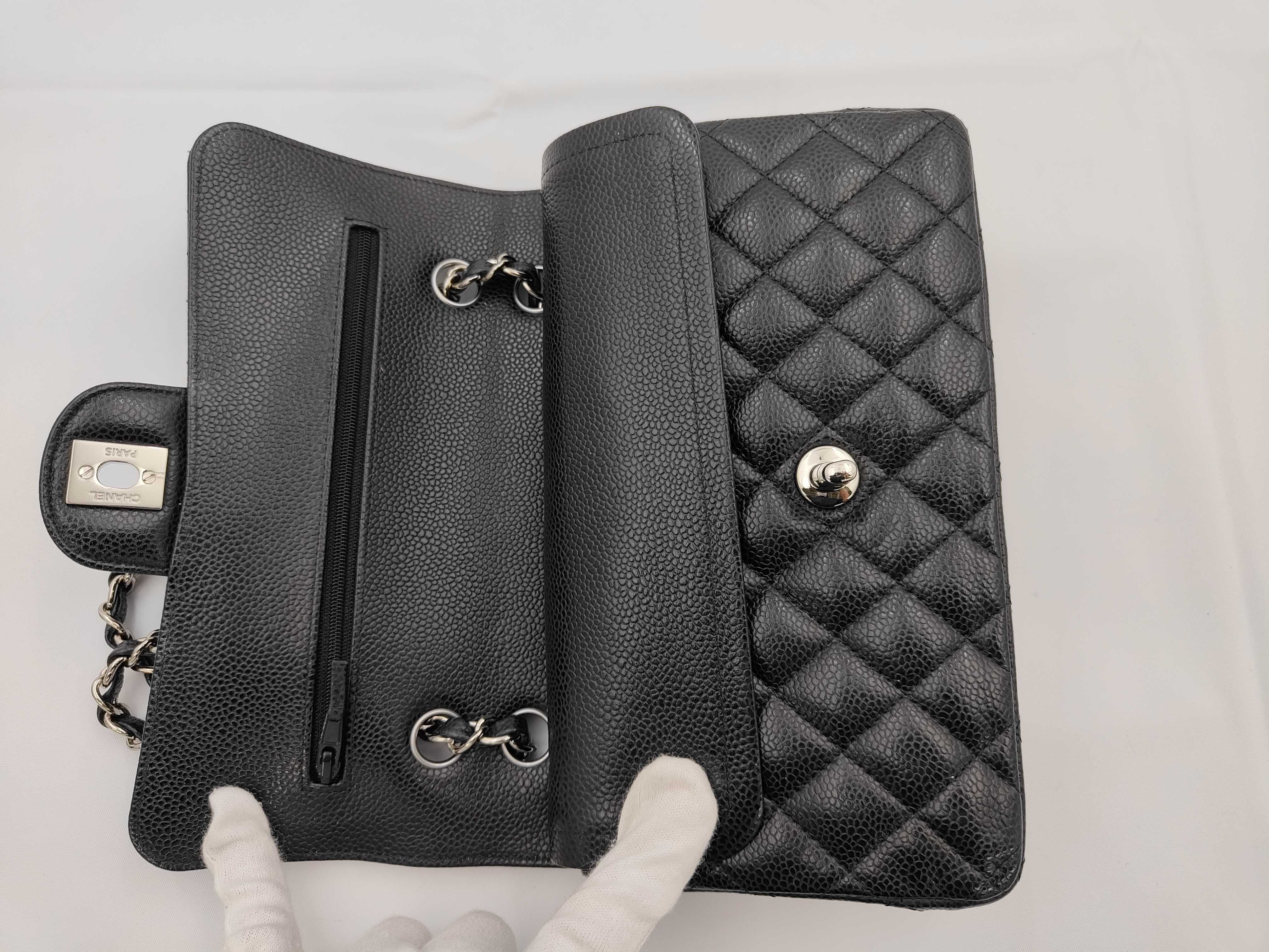 Caviar Skin Matelassé Double Flap Black Shoulder Bag — view 14
