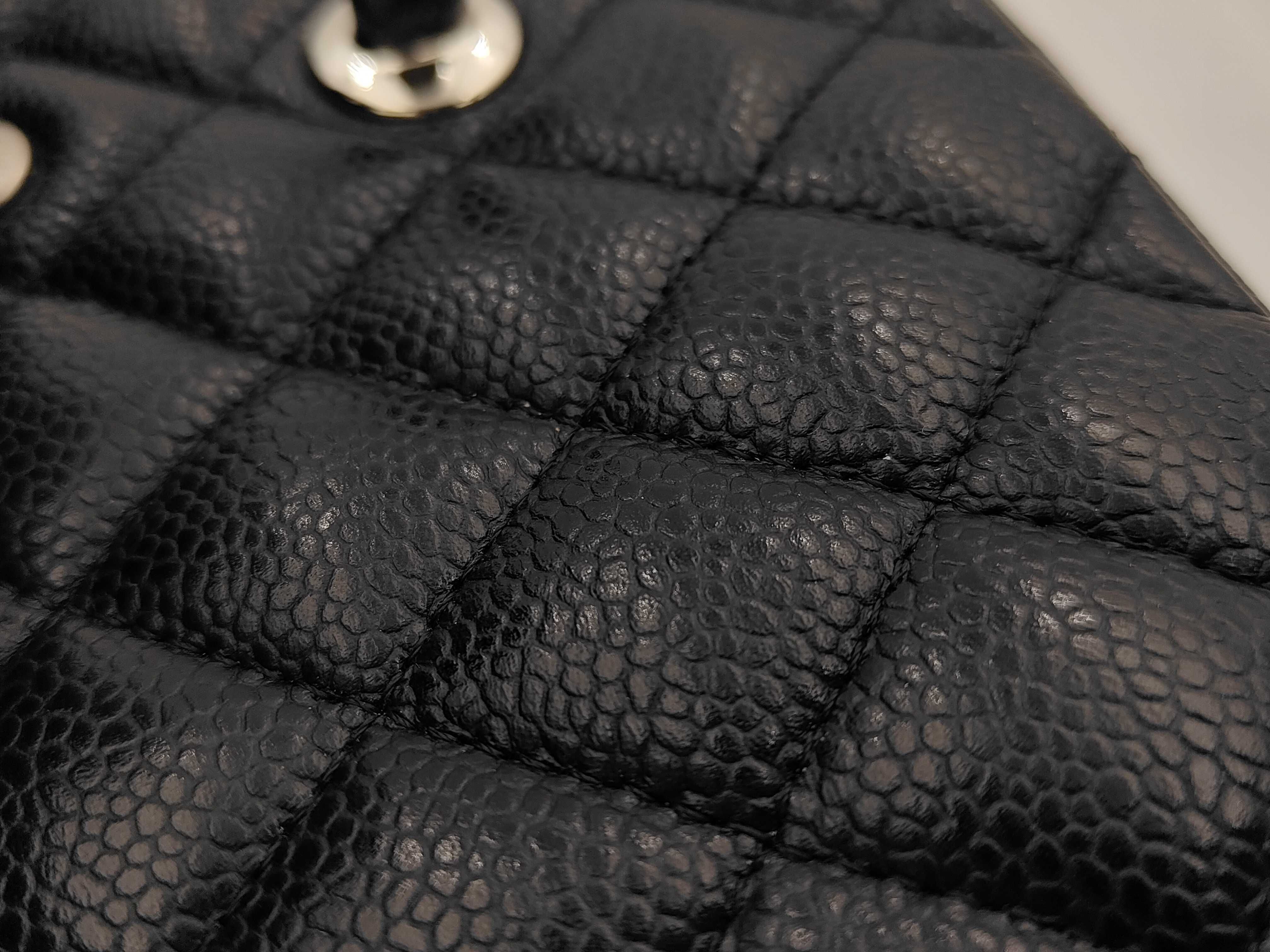 Caviar Skin Matelassé Double Flap Black Shoulder Bag — view 15