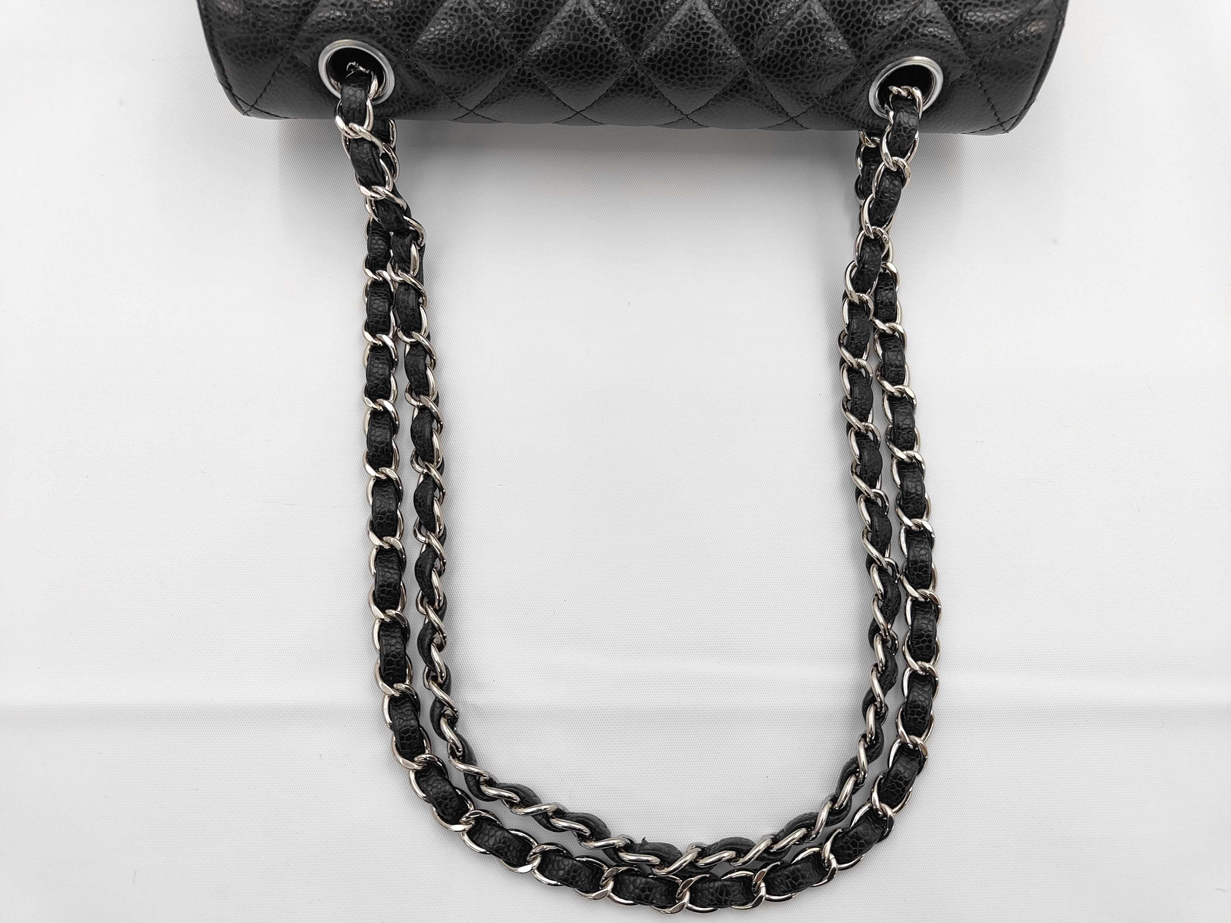 Caviar Skin Matelassé Double Flap Black Shoulder Bag — view 3