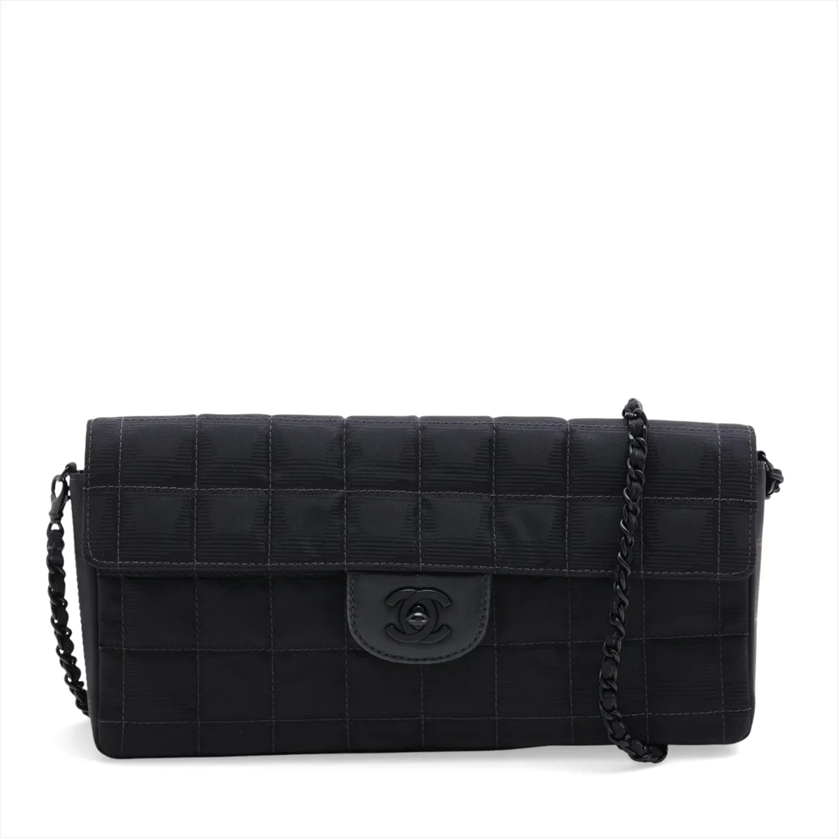 New Travel Line Nylon Chain Shoulder Bag, Black with Black Hardware, 7230821, Series 7