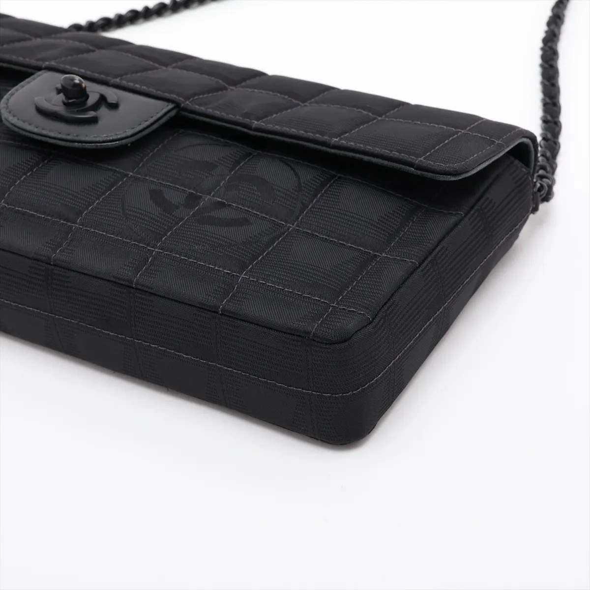 New Travel Line Nylon Chain Shoulder Bag, Black with Black Hardware, 7230821, Series 7 — view 3