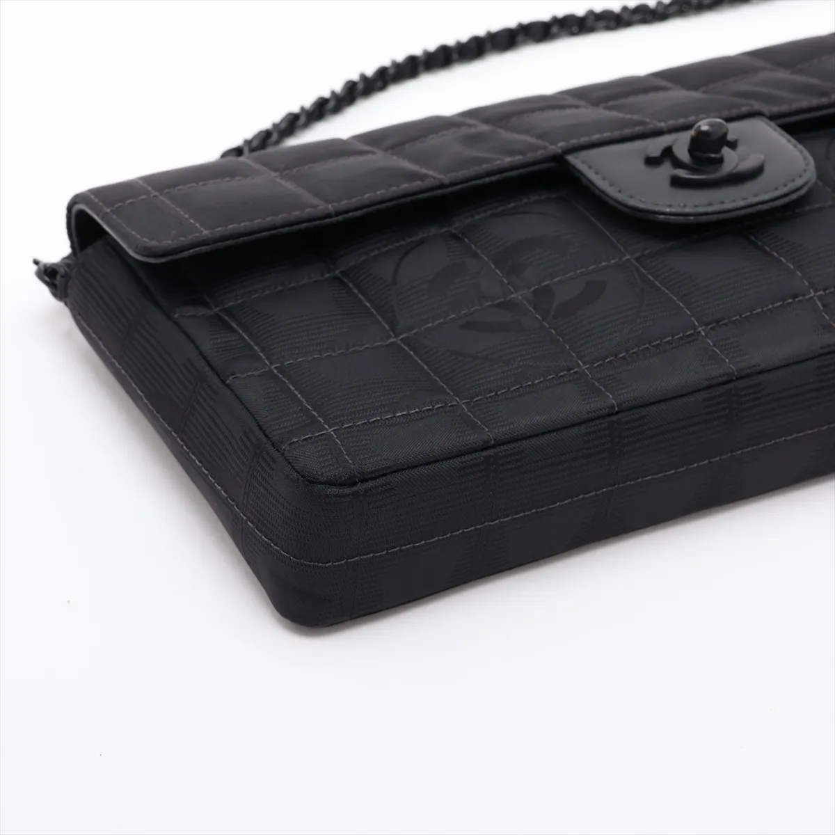 New Travel Line Nylon Chain Shoulder Bag, Black with Black Hardware, 7230821, Series 7 — view 4