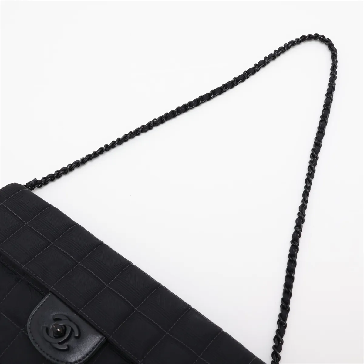 New Travel Line Nylon Chain Shoulder Bag, Black with Black Hardware, 7230821, Series 7 — view 5