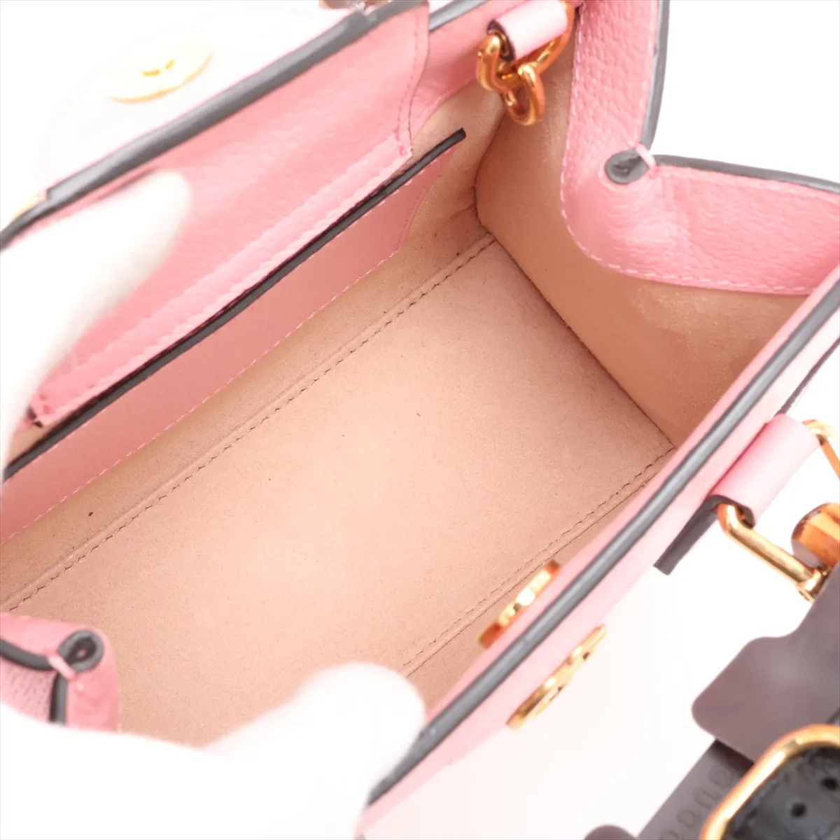 Bamboo Diana Leather 2-Way Handbag, Pink, 702732 — view 8