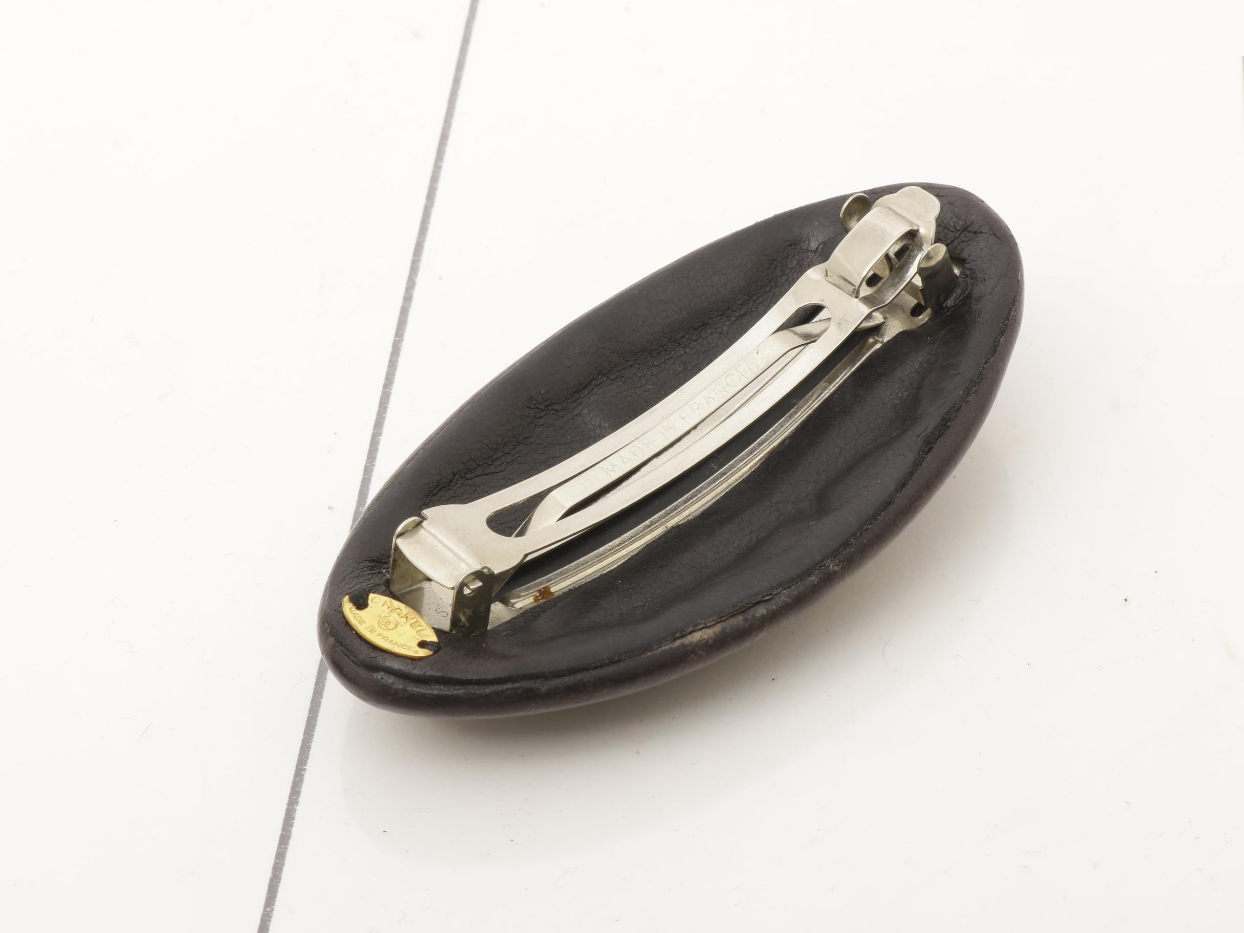 Coco Mark Leather Barrette with Embossed Design and Gold Hardware — view 2