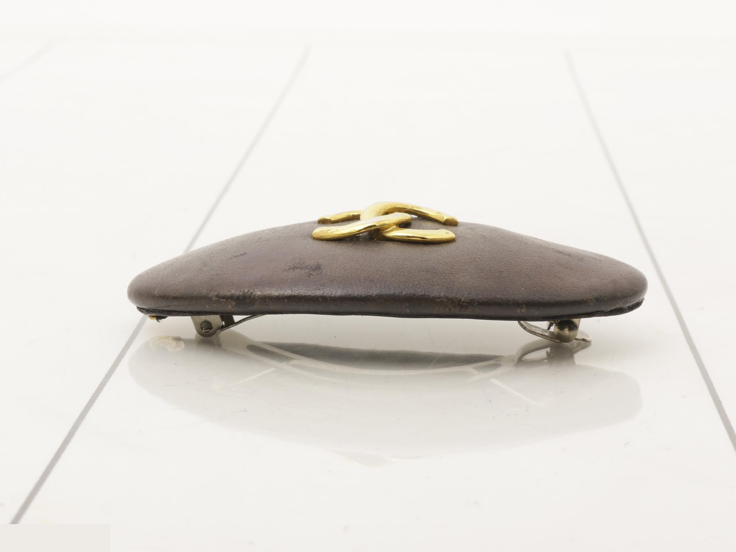 Coco Mark Leather Barrette with Embossed Design and Gold Hardware — view 3