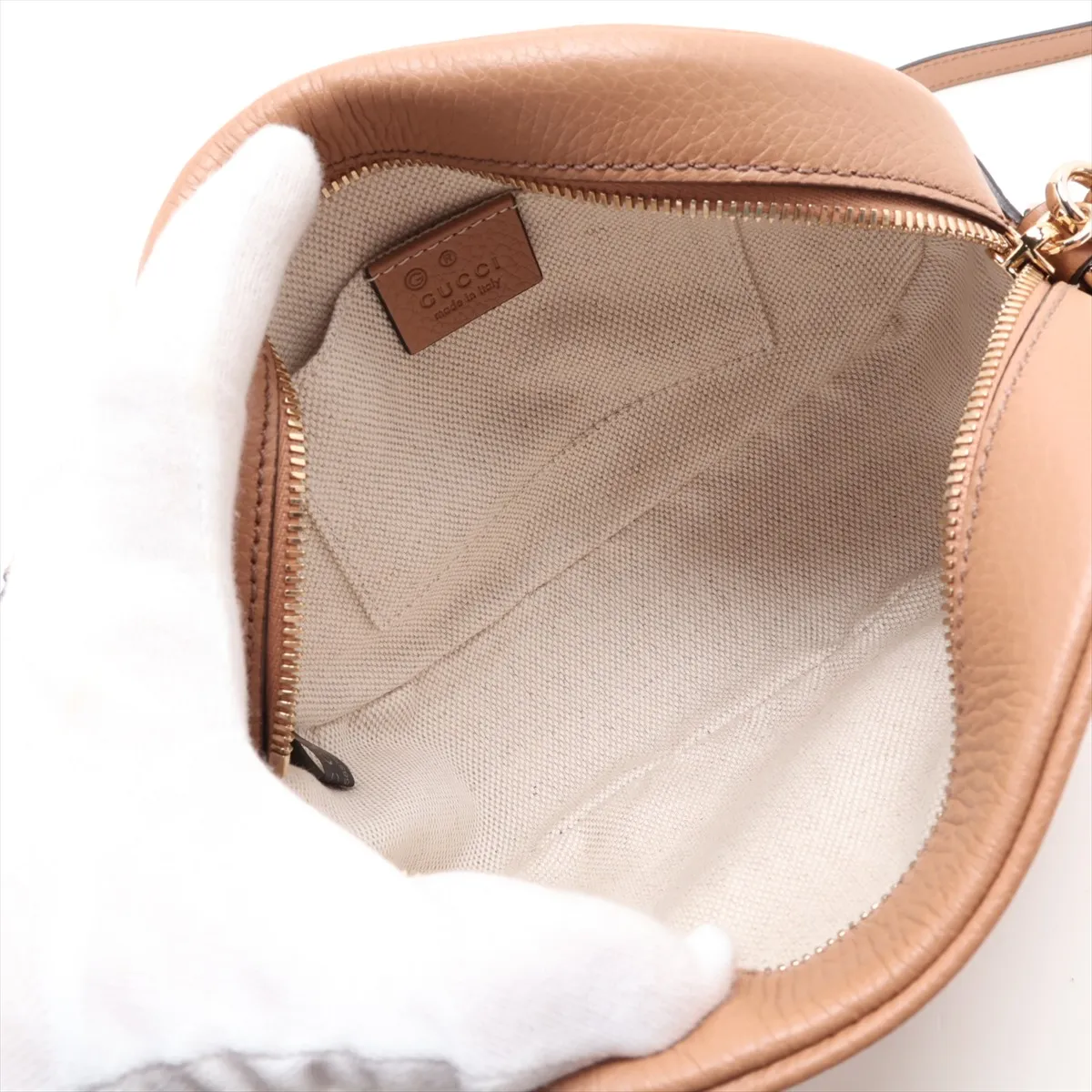 Soho 747779 Leather Shoulder Bag, Beige, Outlet — view 6