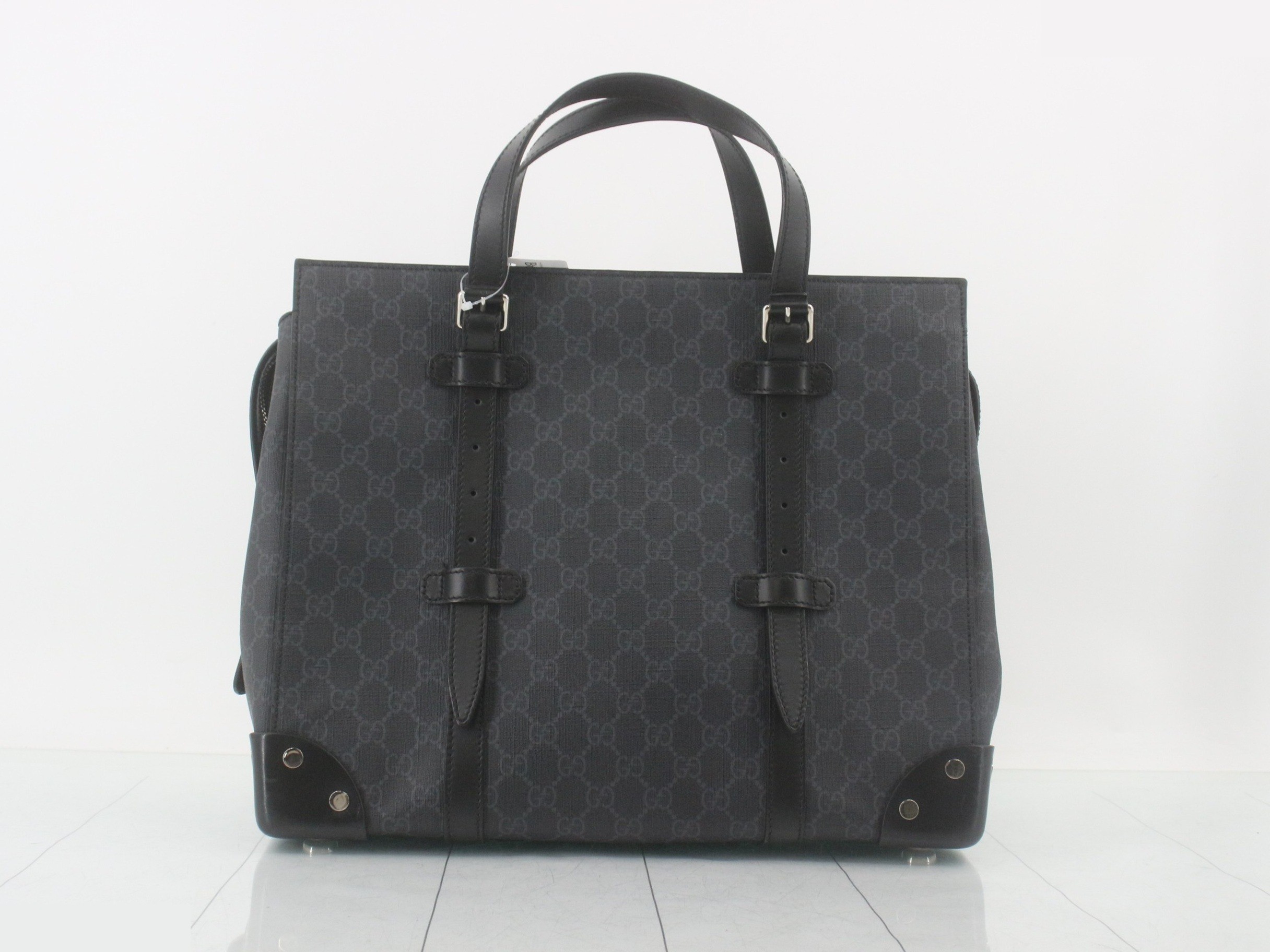 GG Supreme Tote Bag, PVC/Leather, Black — view 2