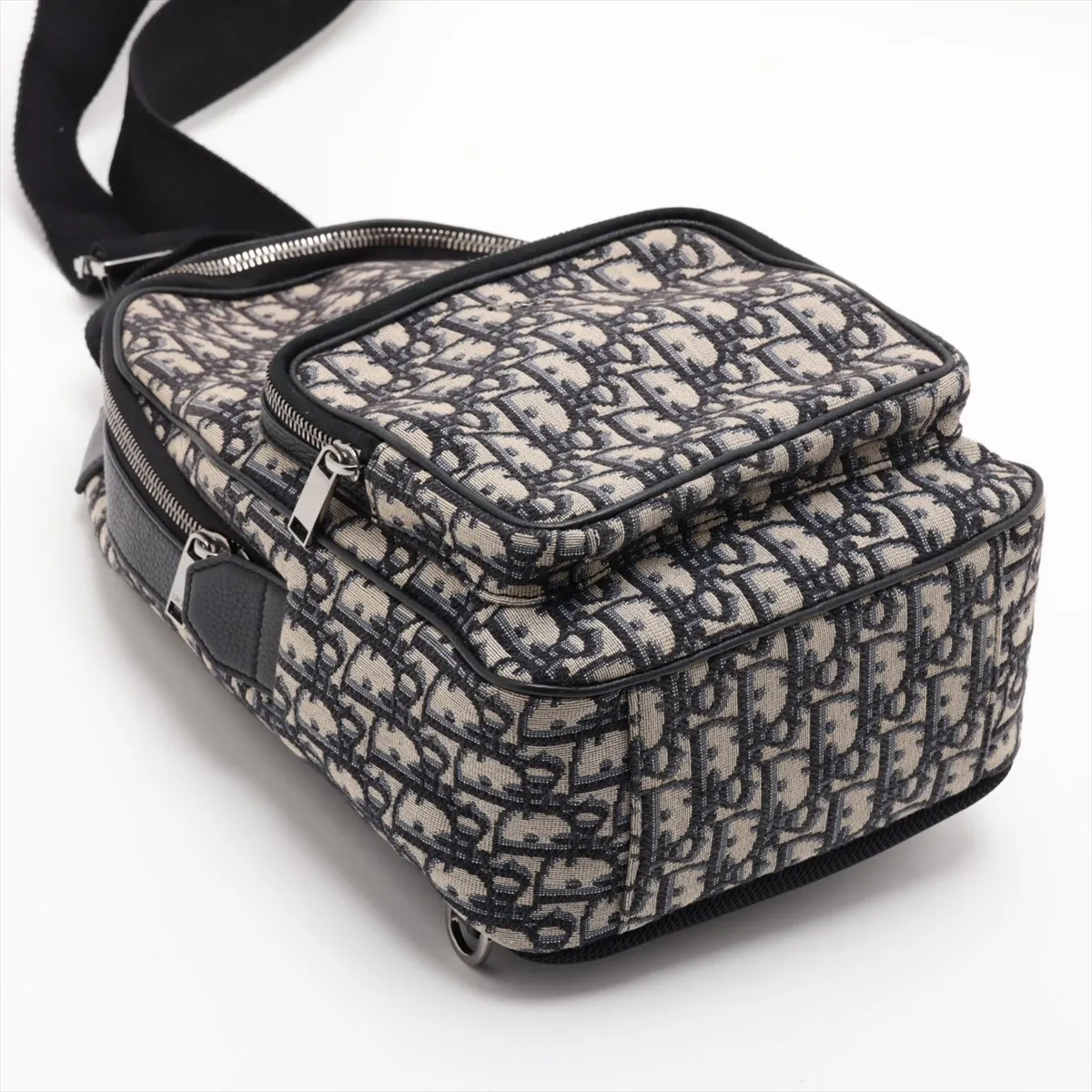 Oblique Rider Mini Sling Bag, Canvas x Leather Body Bag, Navy — view 4