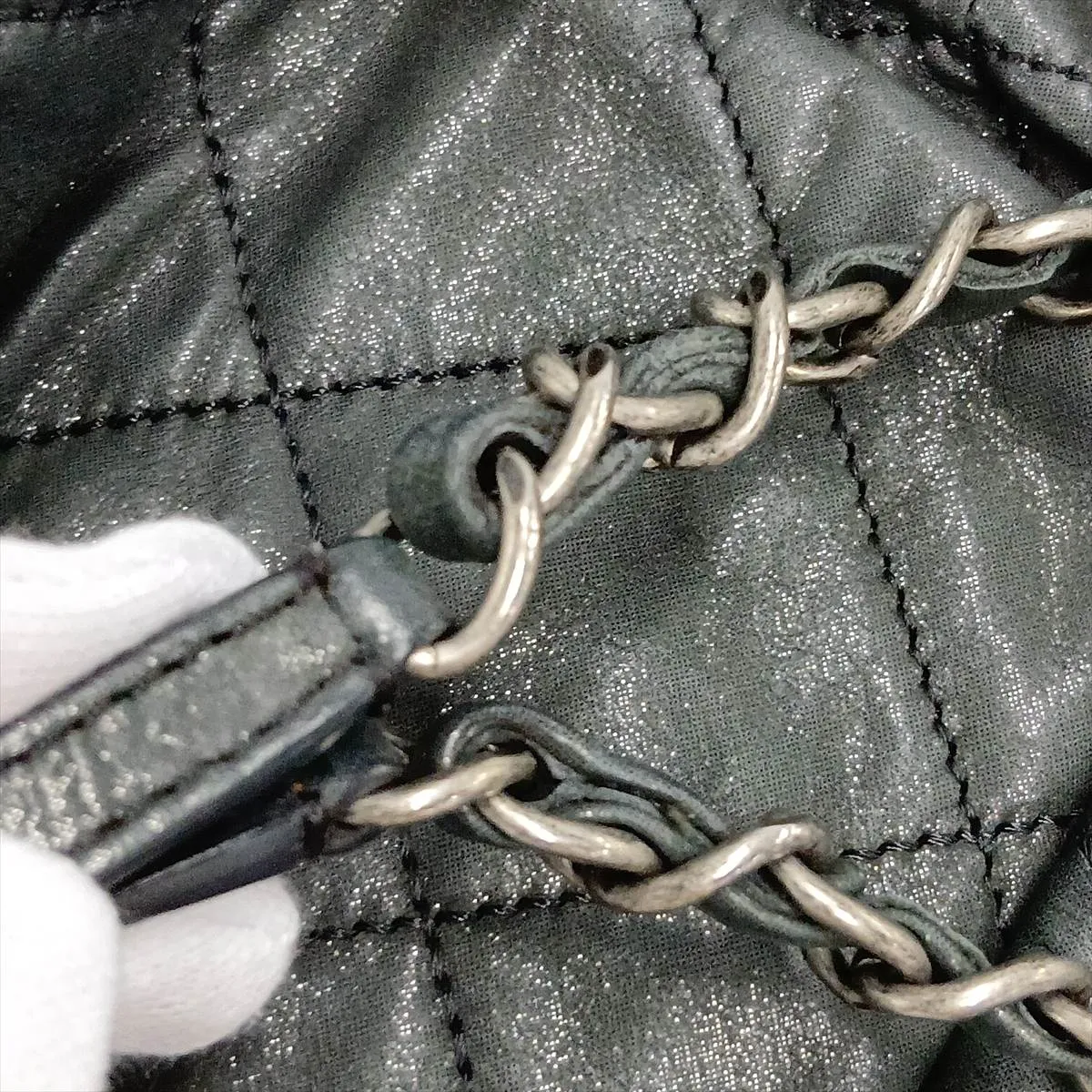 Matelassé Leather Single Flap Double Chain Bag, Black with Gunmetal Hardware, 14520808, Serial Number 14 — view 14