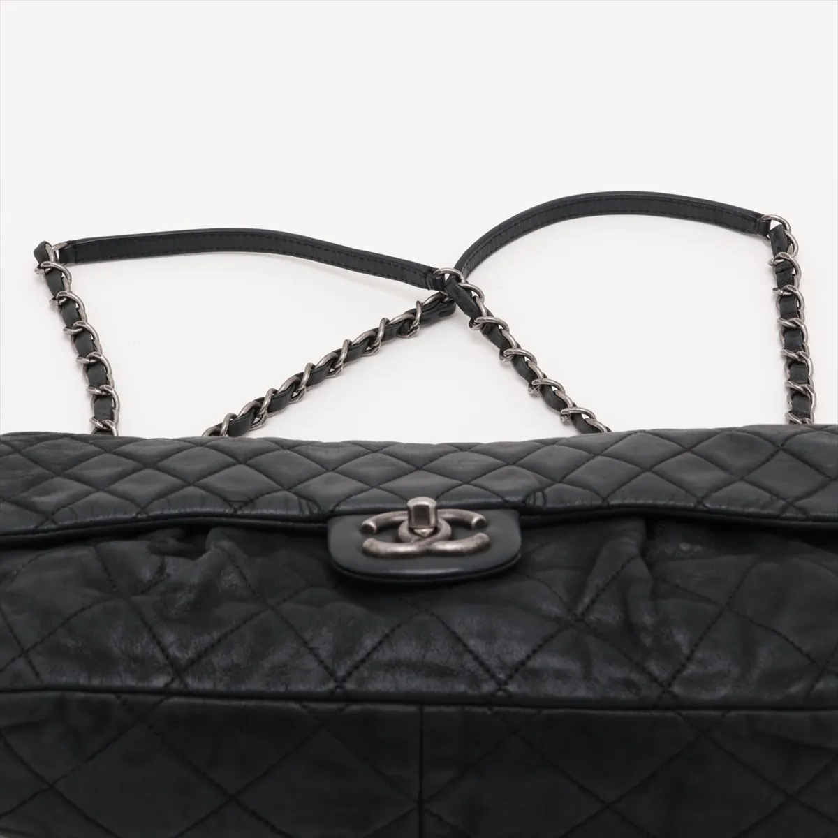 Matelassé Leather Single Flap Double Chain Bag, Black with Gunmetal Hardware, 14520808, Serial Number 14 — view 6