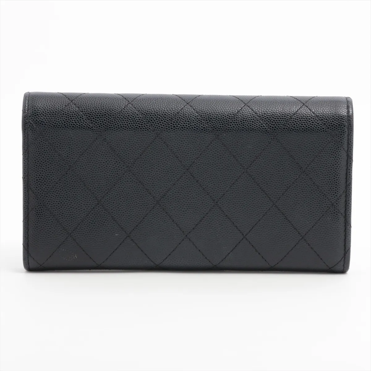 Matelassé Caviar Leather Long Wallet, Black with Gold Hardware, 31722911 — view 2