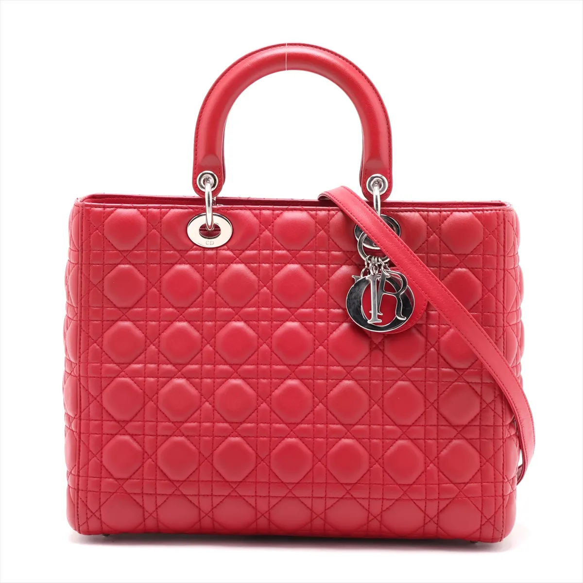 Lady Dior Cannage Leather 2-Way Handbag, Red