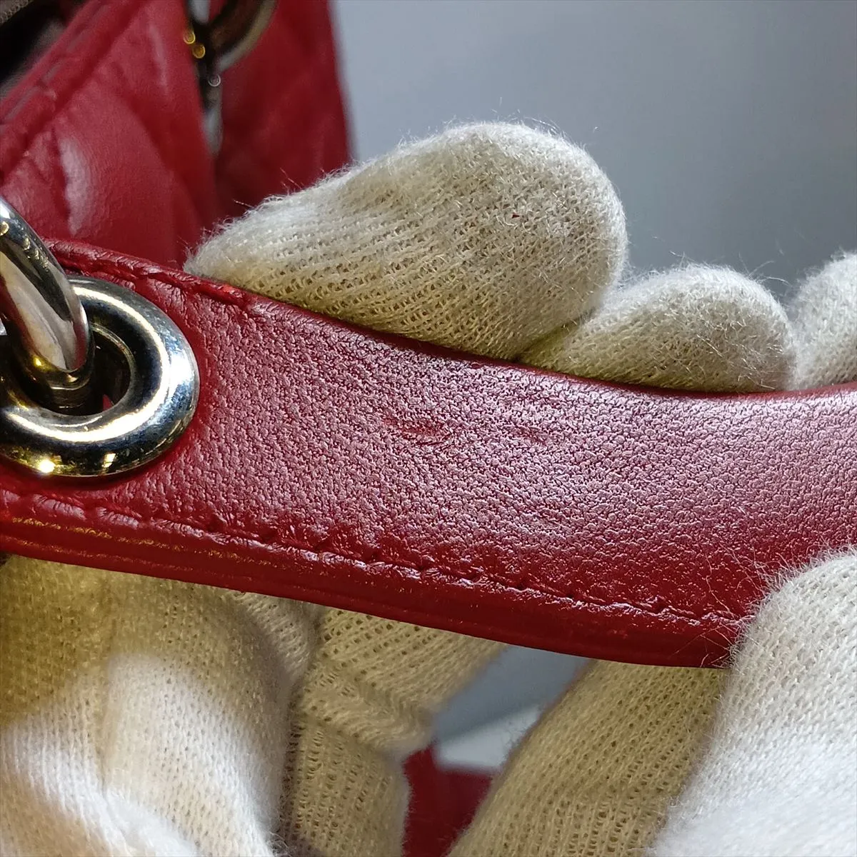 Lady Dior Cannage Leather 2-Way Handbag, Red — view 11