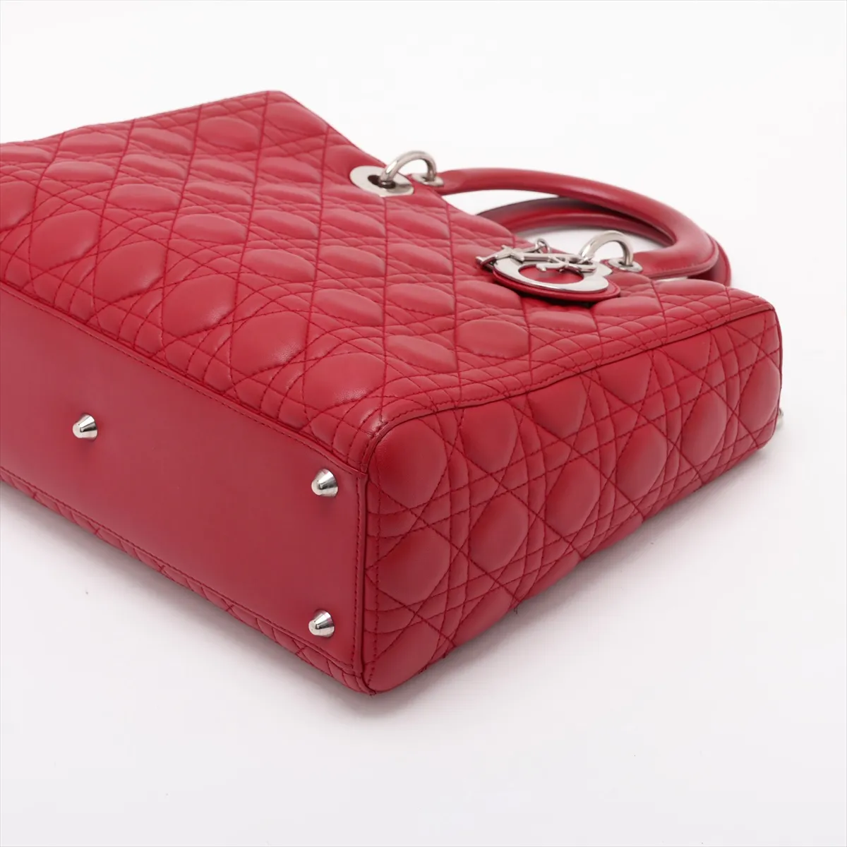 Lady Dior Cannage Leather 2-Way Handbag, Red — view 3