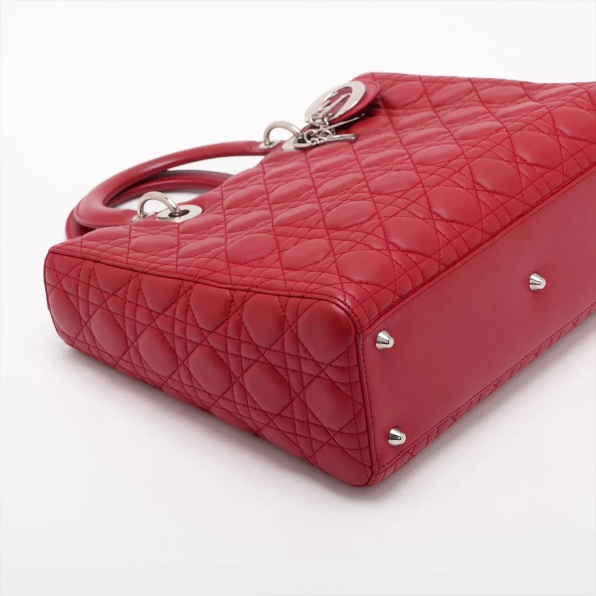 Lady Dior Cannage Leather 2-Way Handbag, Red — view 4