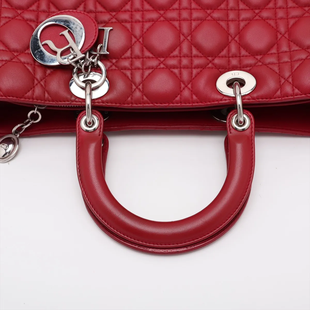 Lady Dior Cannage Leather 2-Way Handbag, Red — view 5