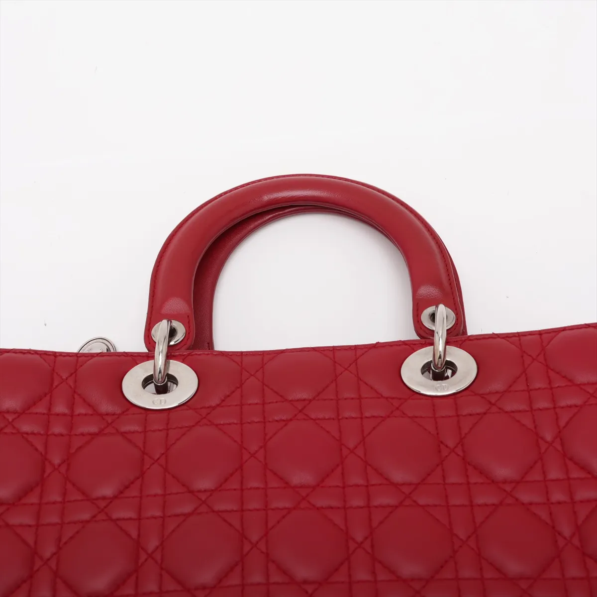 Lady Dior Cannage Leather 2-Way Handbag, Red — view 6