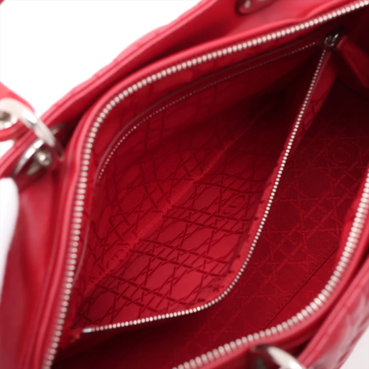 Lady Dior Cannage Leather 2-Way Handbag, Red — view 9