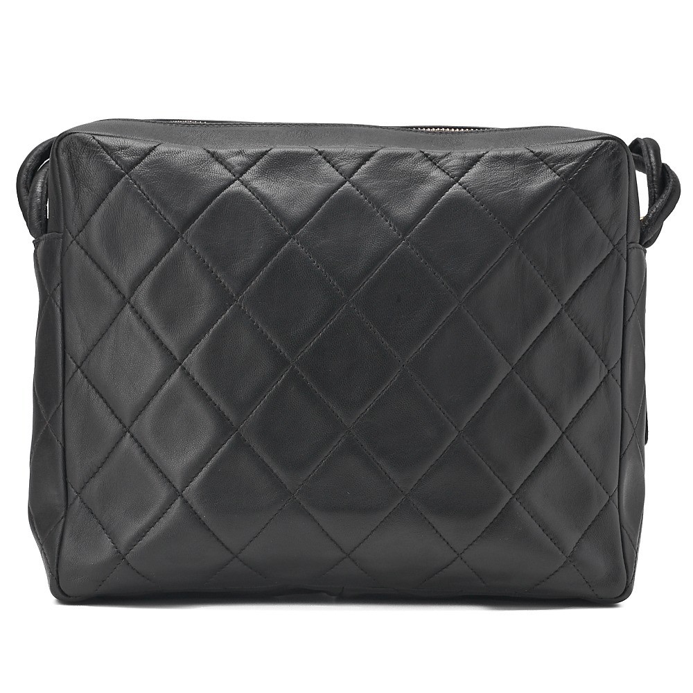 Lambskin Matelassé Shoulder Bag with Coco Mark, Black — view 2